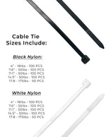 Nylon Cable Zip Ties UV Resistant Black & White Nylon - 901 PCS