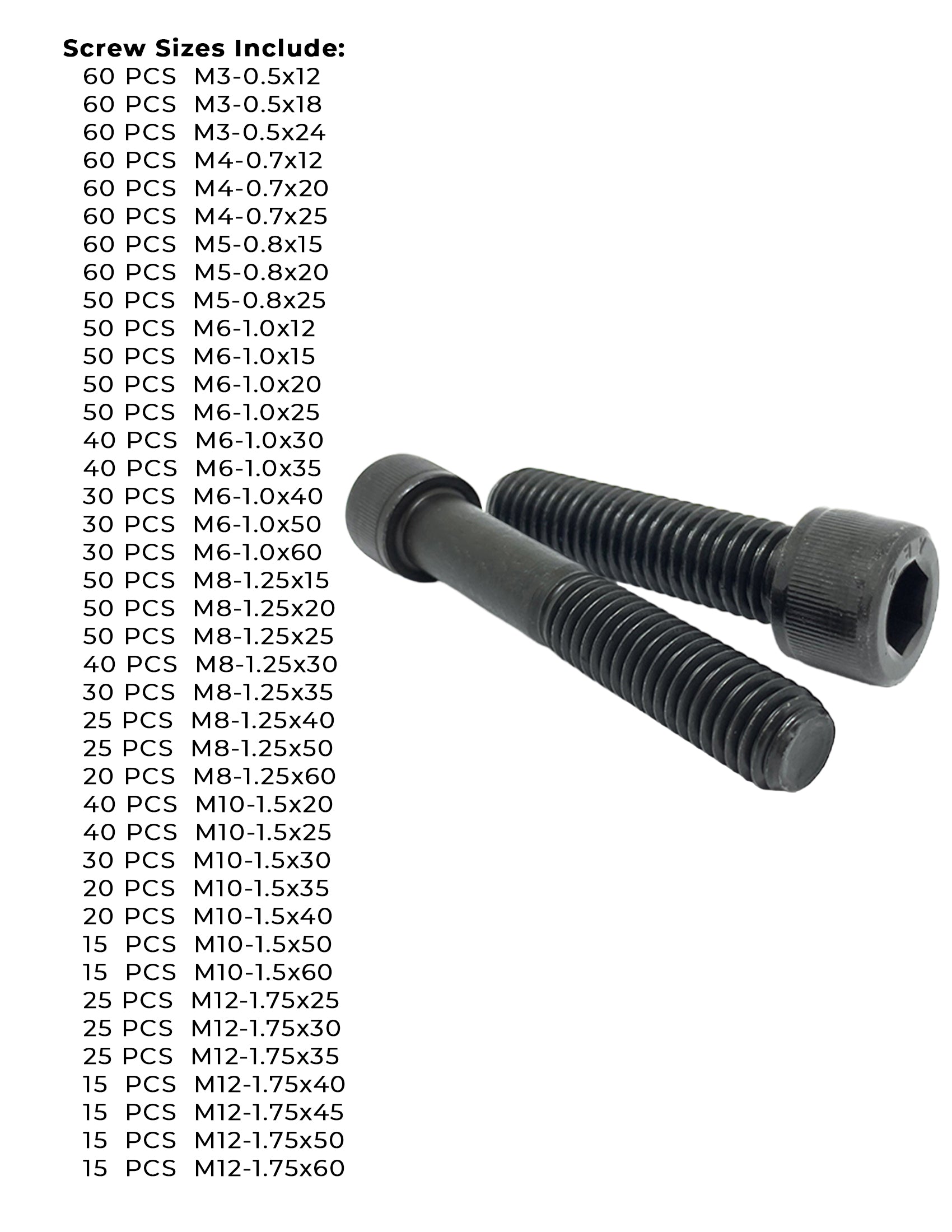 Metric Class 12.9 Socket Head Cap Screws - 1511 PCS