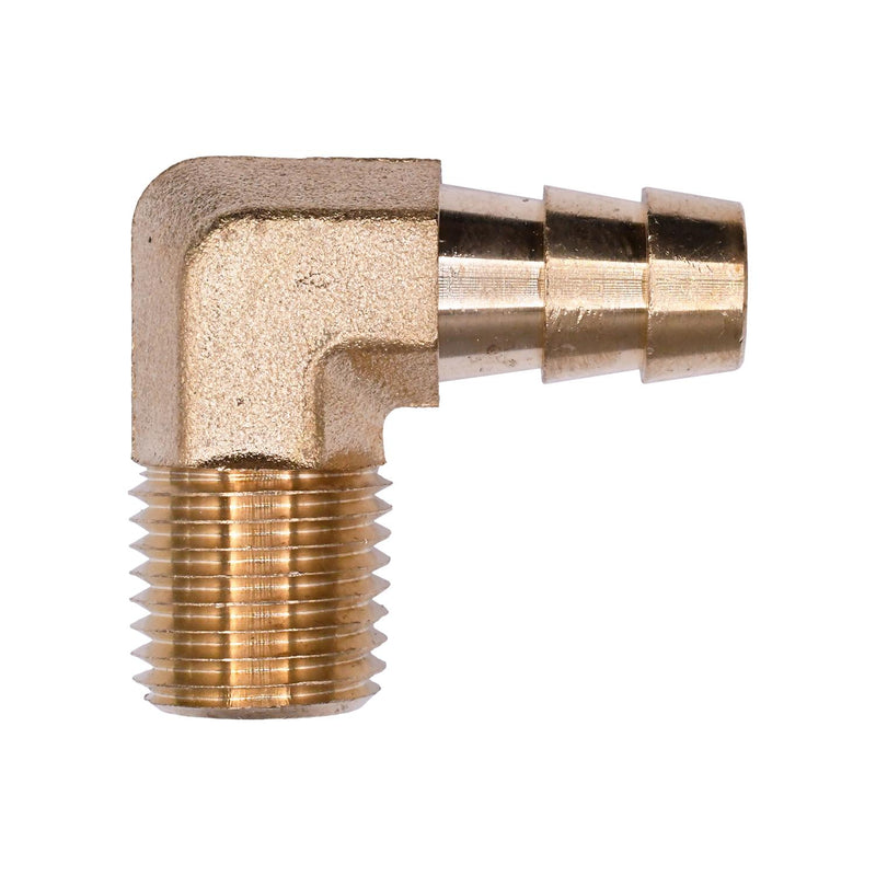 1/4" NPT Brass 90 Degree Hose Barb To Male Pipe Adapter, 3/8"