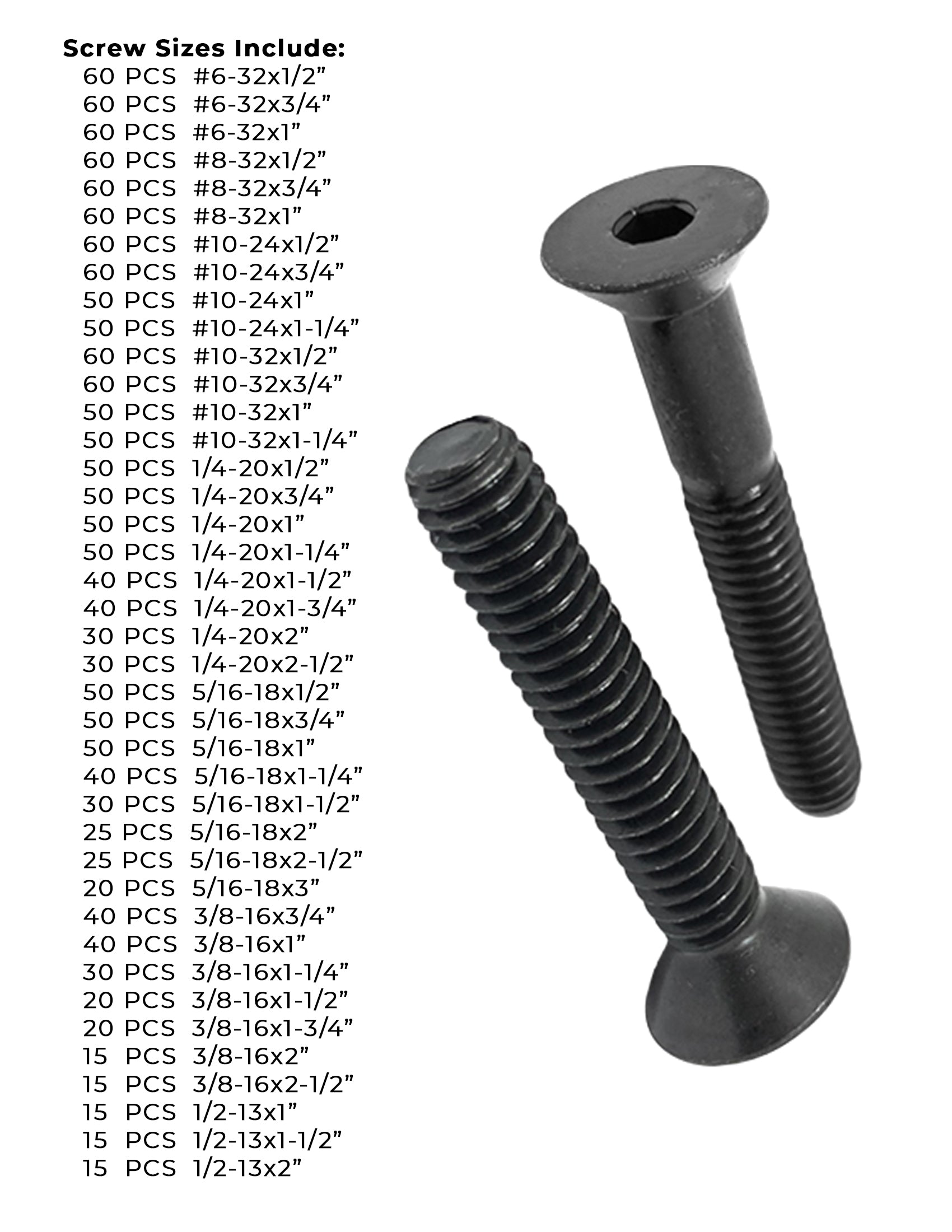 Alloy Flat Head Socket Cap Screws Black Oxide- 1655 PCS