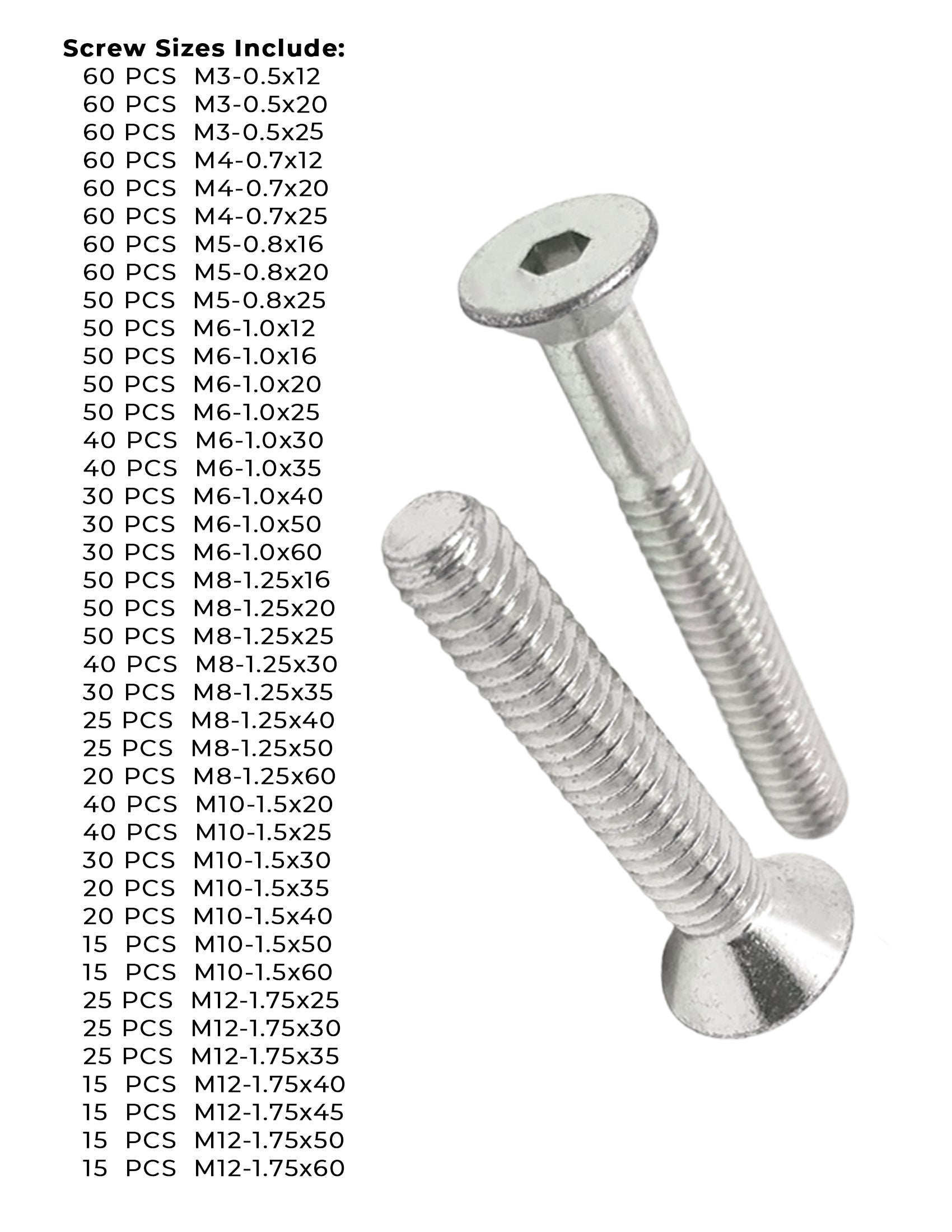 Metric Stainless A2-70 Flat Head Socket Cap Screws  - 1510 PCS
