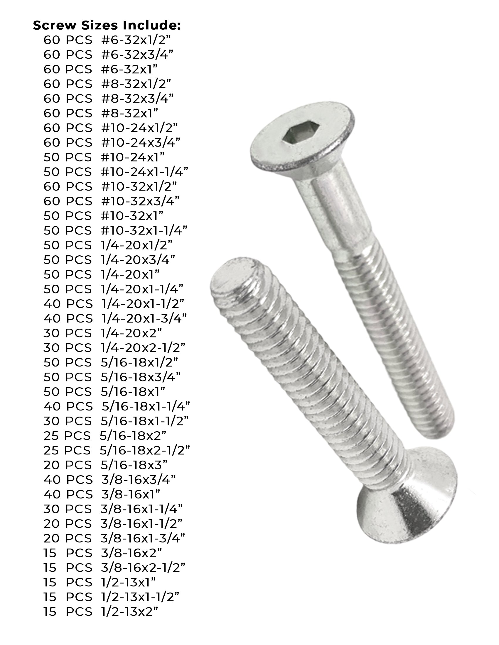 Stainless Steel Flat Head Socket Cap Screws - 1656 PCS