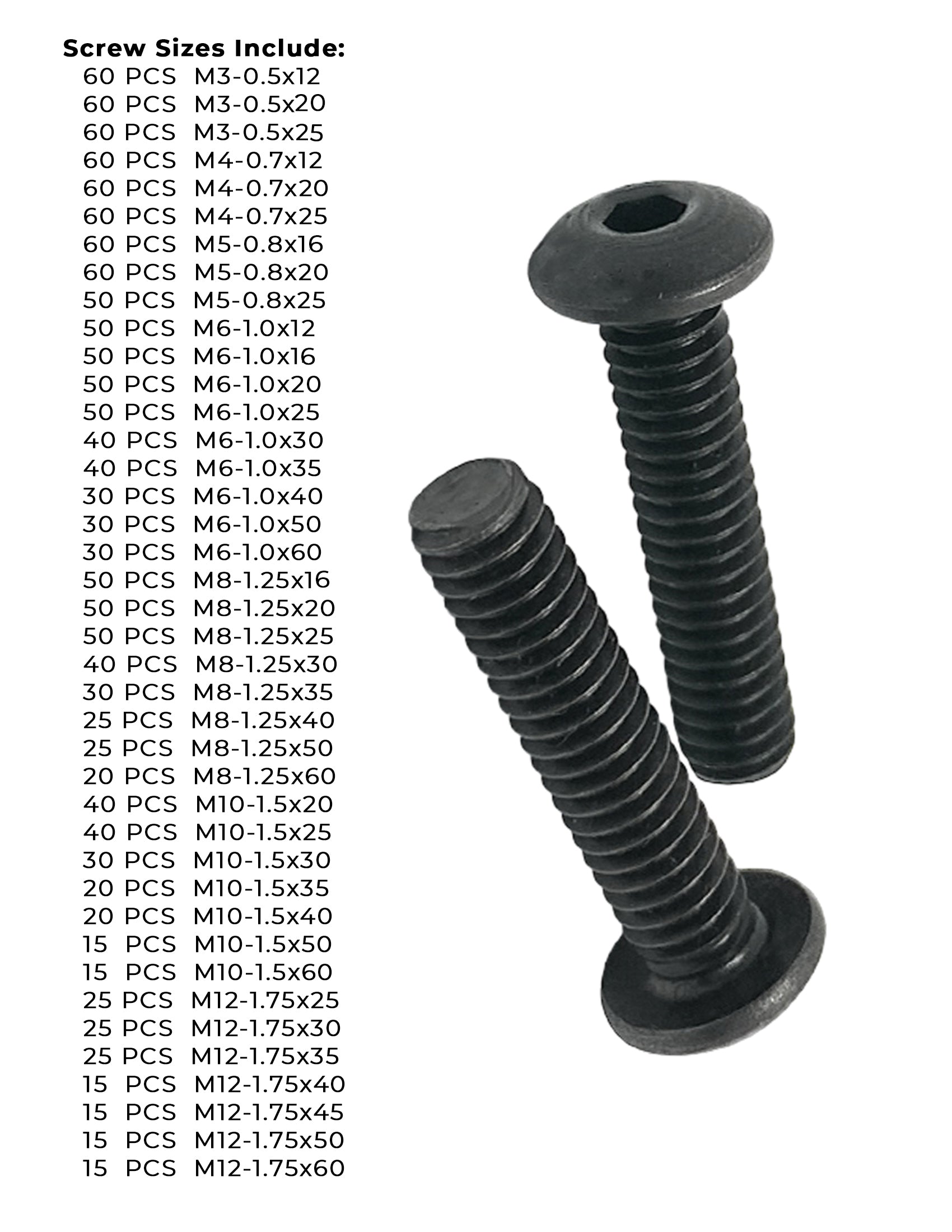 Metric Class 12.9 Button Socket Head Cap Screws - 1511 PCS
