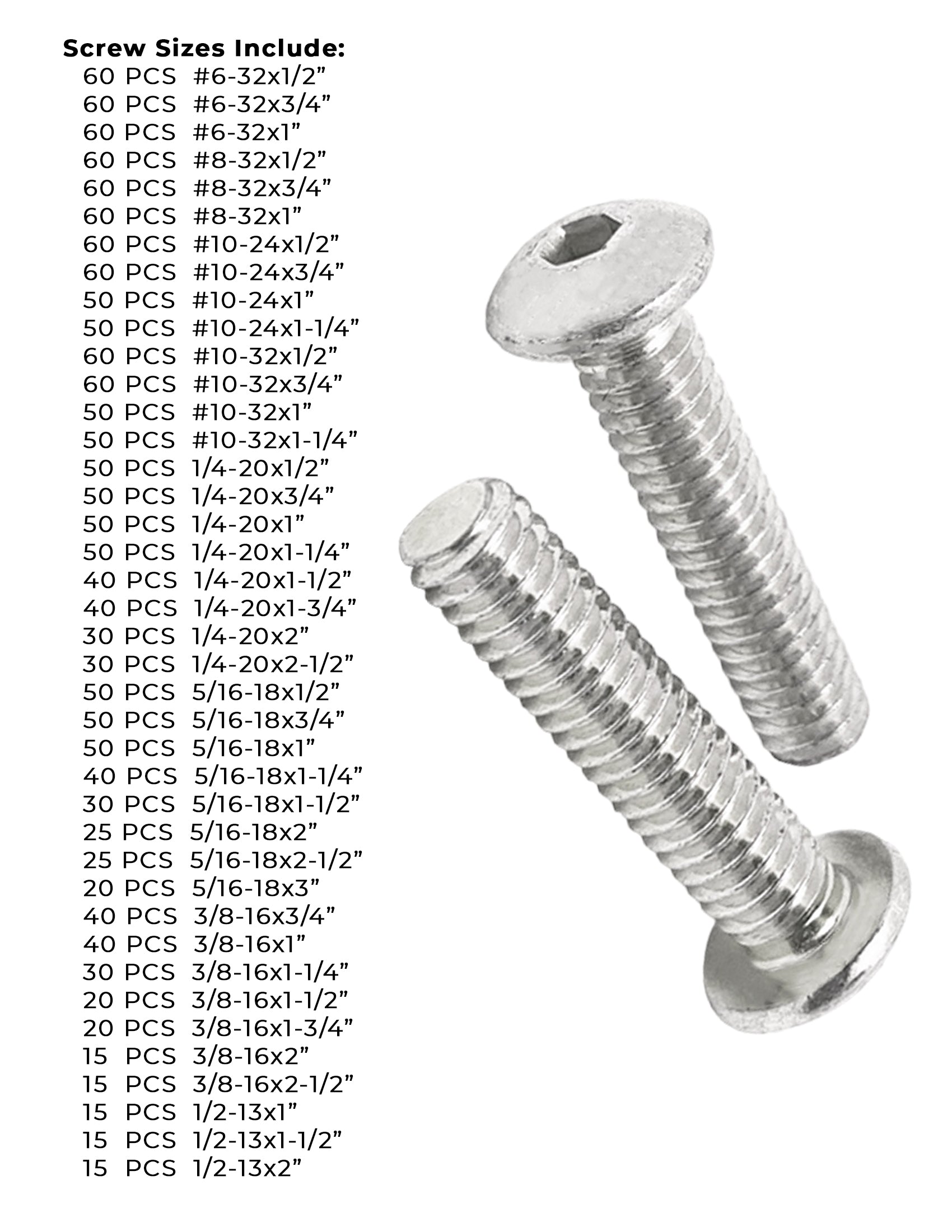 Stainless Steel Button Socket Head Cap Screws - 1656 PCS