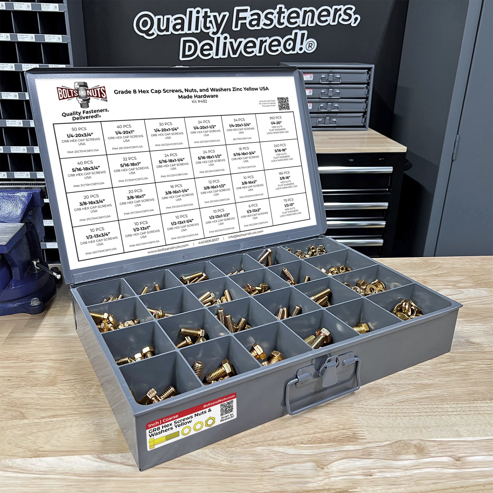 Inch Grade 8 Hex Cap Screws, Nuts, and Washers Zinc Yellow USA Made Hardware  - 1269 PCS