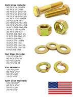 Inch Grade 8 Hex Cap Screws, Nuts, and Washers Zinc Yellow USA Made Hardware  - 1269 PCS