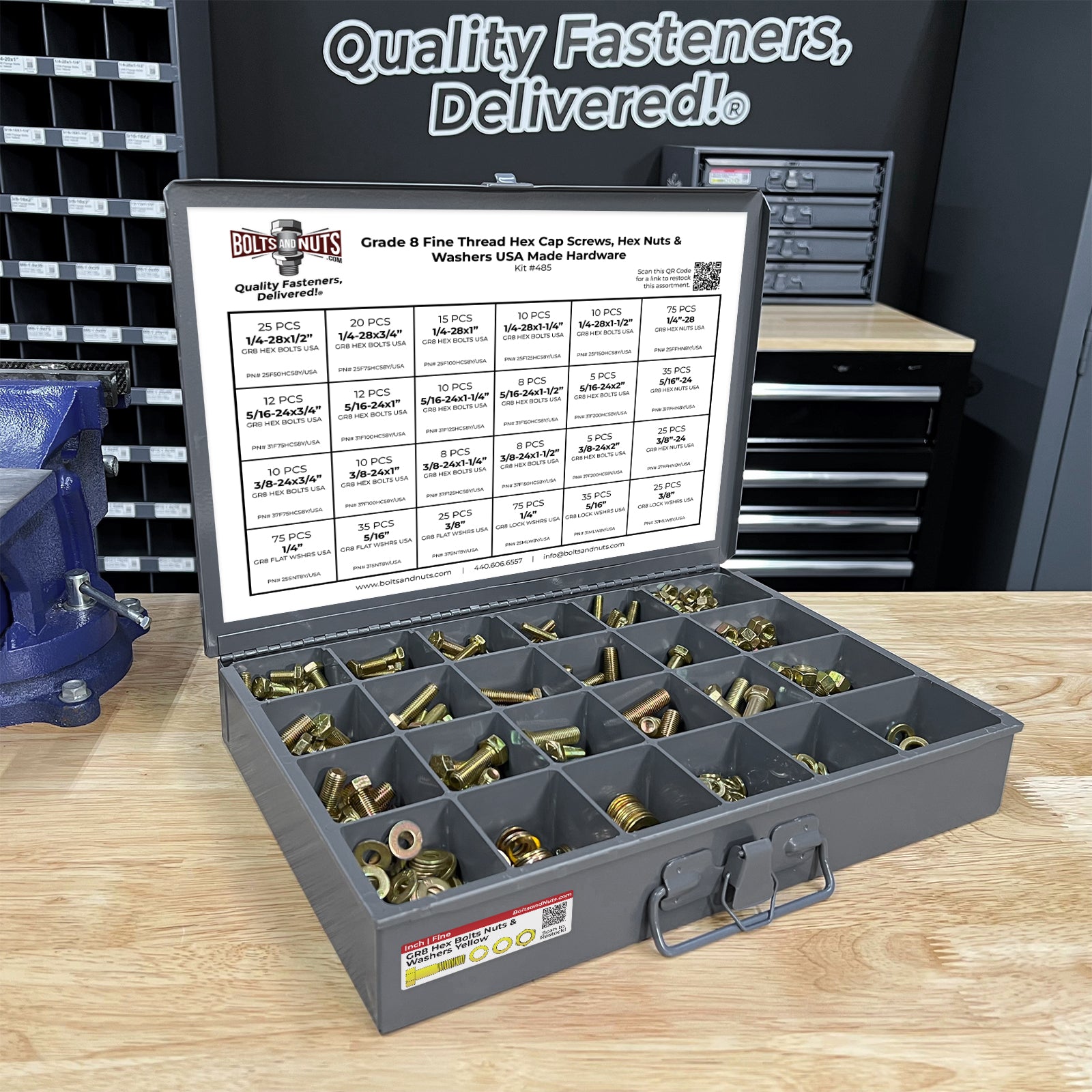 Inch Grade 8 Fine Thread Hex Cap Screws, Hex Nuts & Washers Zinc Yellow USA Made Hardware - 574 PCS