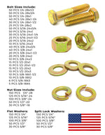 Inch Grade 8 Fine Hex Cap Screws, Hex Nuts, Flat & Lock Washers Zinc Yellow USA Made Hardware - 2011 PCS