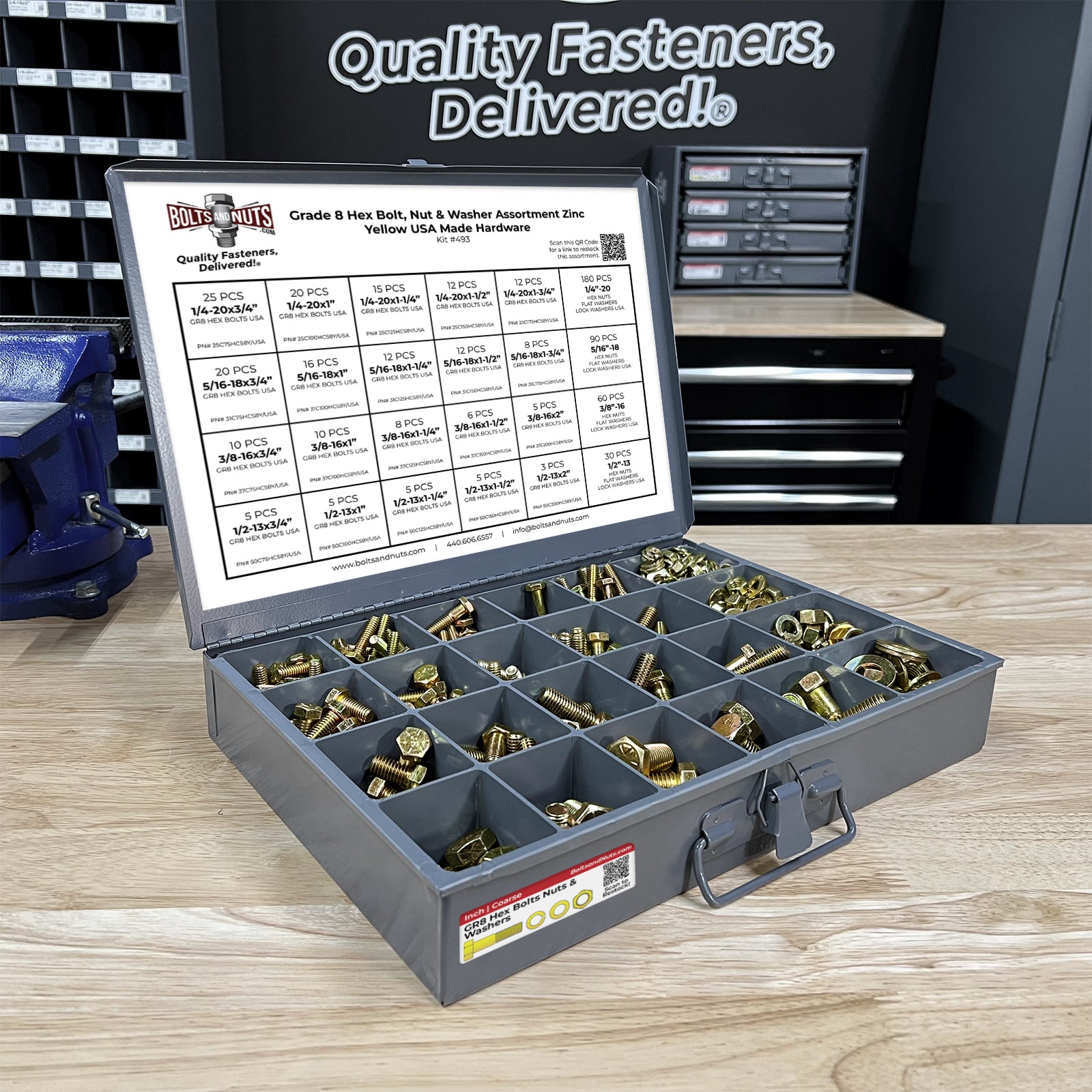 Inch Grade 8 Hex Bolt, Nut & Washer Assortment Zinc Yellow USA Made Hardware - 574 PCS