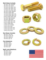 Inch Grade 8 Hex Cap Screws, Nut & Washer Assortment Zinc Yellow USA Made Hardware - 574 PCS