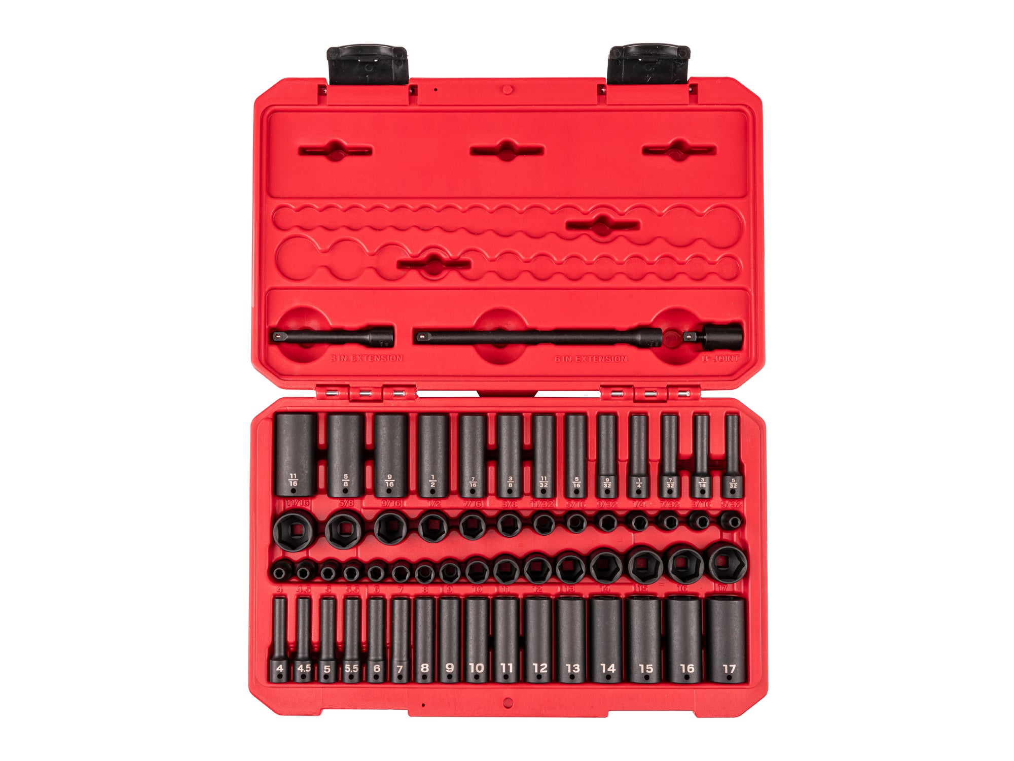 1/4 Inch Drive Shallow and Deep 6-Point Impact Socket Set with Case, 61-Piece (5/32 - 11/16 in., 4 - 17 mm)