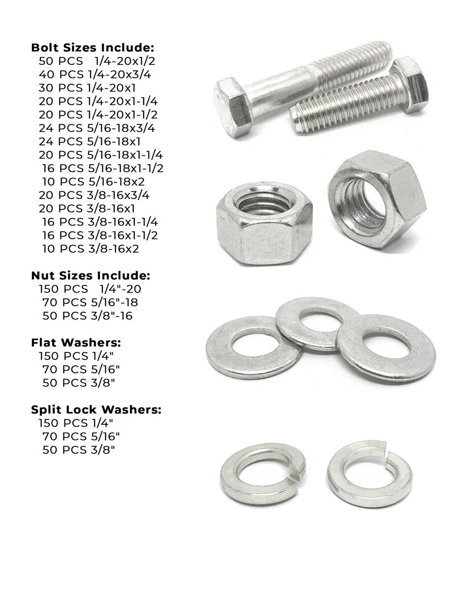 Inch 316 Stainless Steel Hex Cap Screws, Nuts & Washers - 1146 PCS