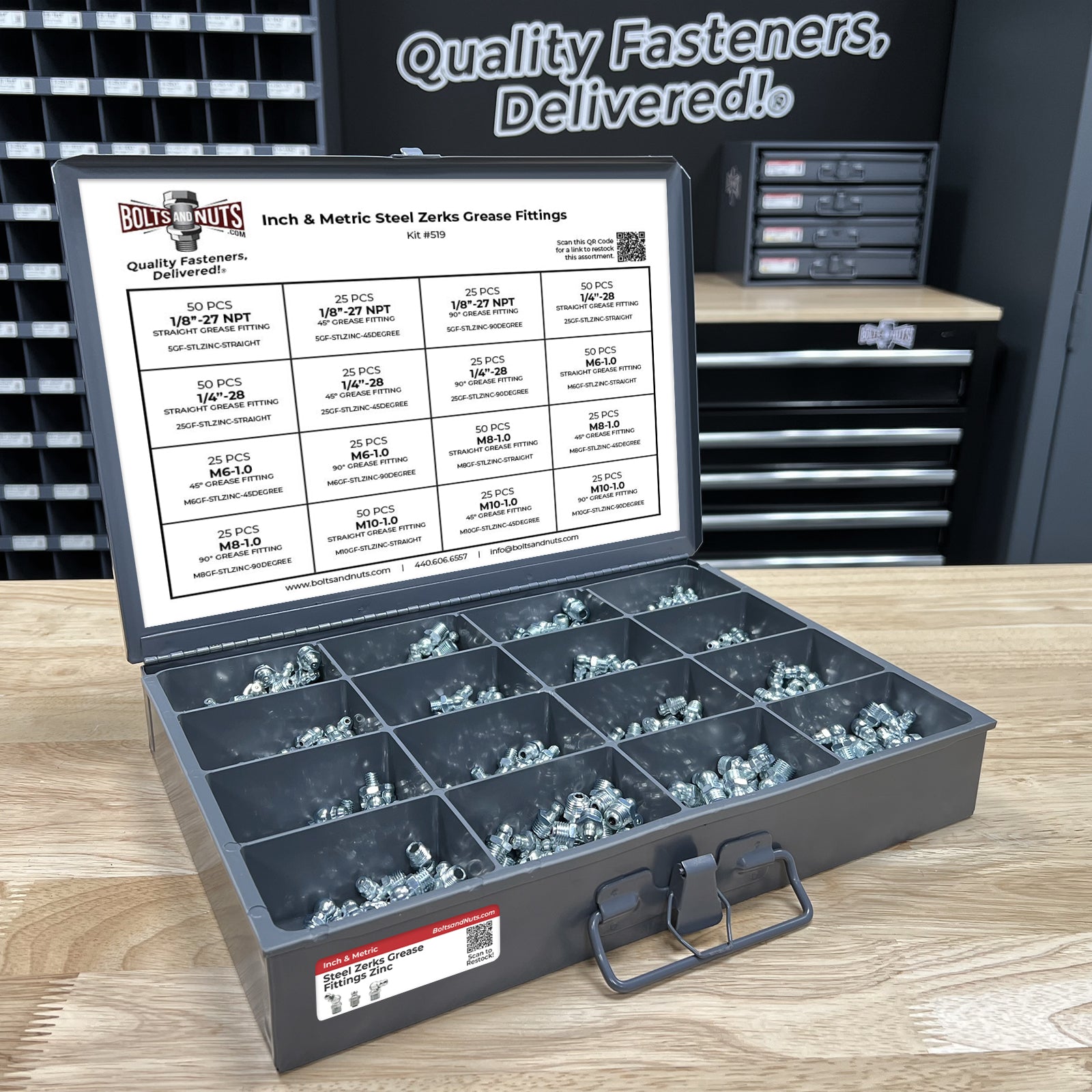 Inch and Metric Steel Zinc Clear Zerks Grease Fittings - 551 PCS