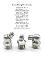 Inch and Metric Steel Zinc Clear Zerks Grease Fittings - 550 PCS