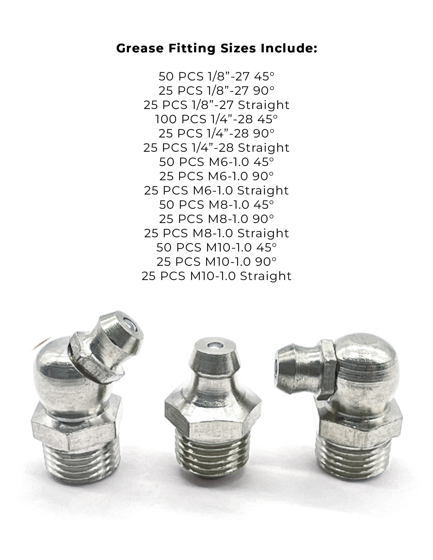 Inch and Metric Steel Zinc Clear Zerks Grease Fittings - 550 PCS
