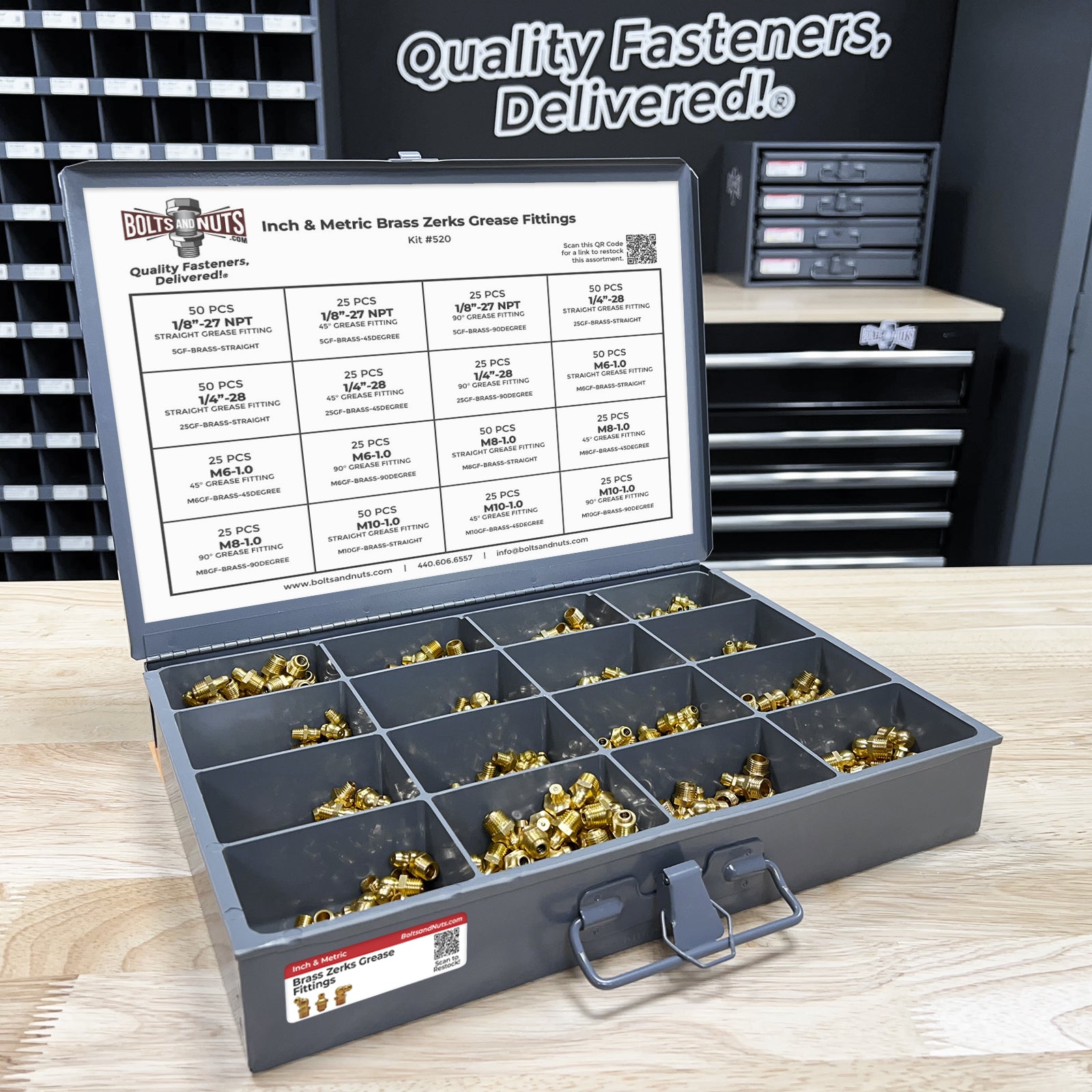 Inch and Metric Brass Zerks Grease Fittings - 551 PCS