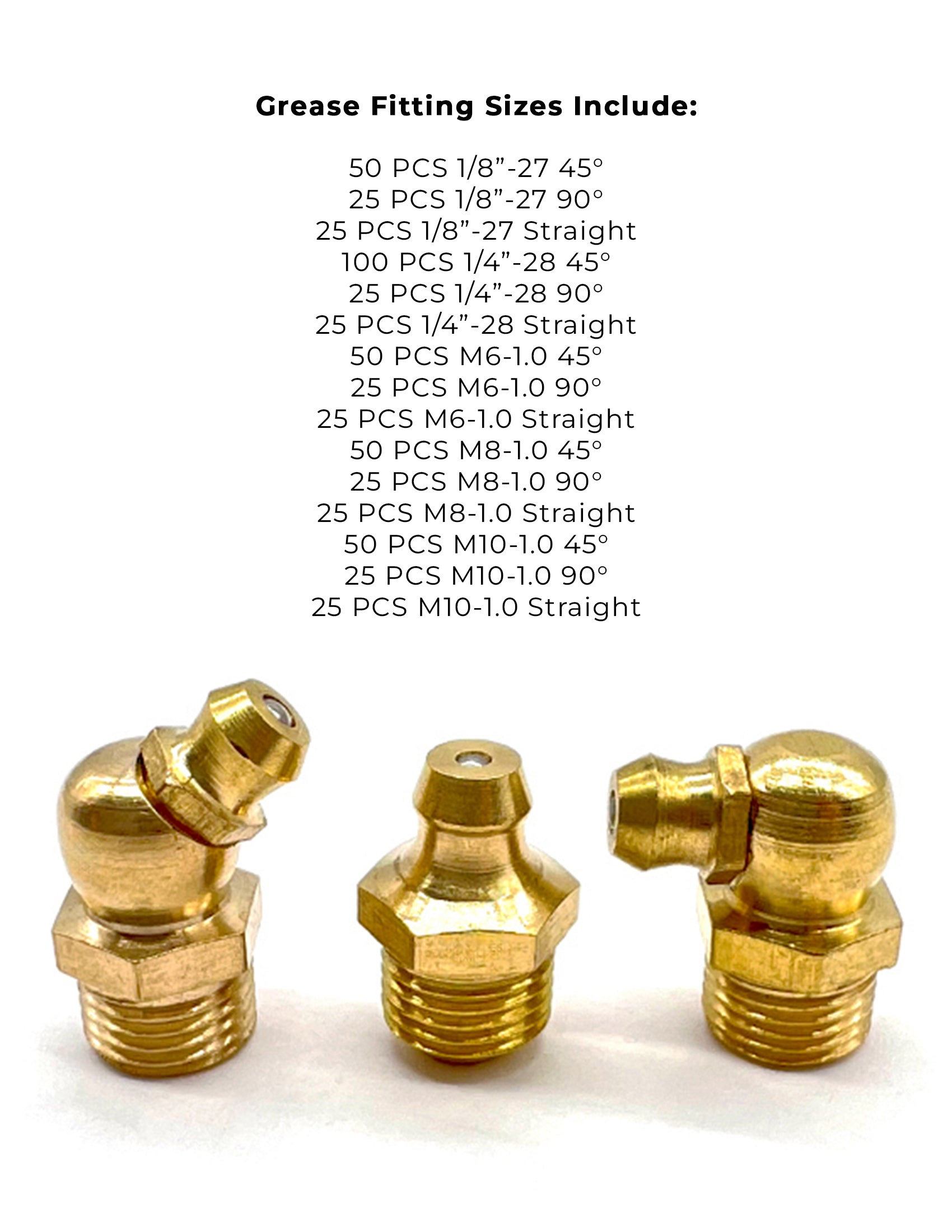 Inch and Metric Brass Zerks Grease Fittings - 550 PCS
