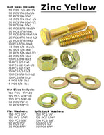 Inch & Metric Grade 8 and Class 10.9 Cap Screws, Nuts, Washers & Lock Washers - Zinc Clear & Zinc Yellow - 4022 PCS