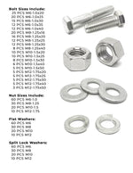 Metric A4 Stainless Steel Hex Cap Screws, Hex Nuts, Flat & Lock Washers - 575 PCS