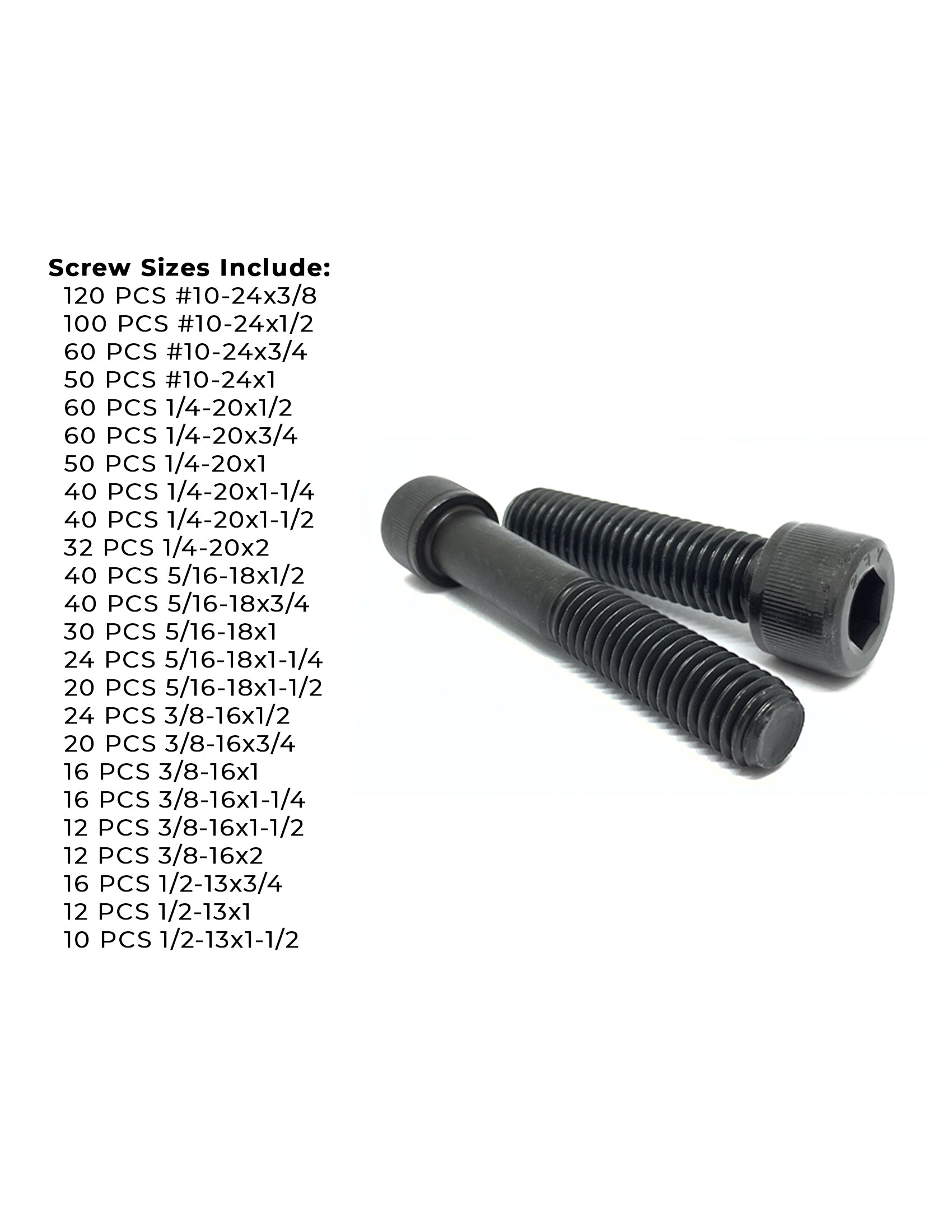 Inch Alloy Allen Socket Head Cap Screws Bolts Black Oxide Assortment - 904 PCS