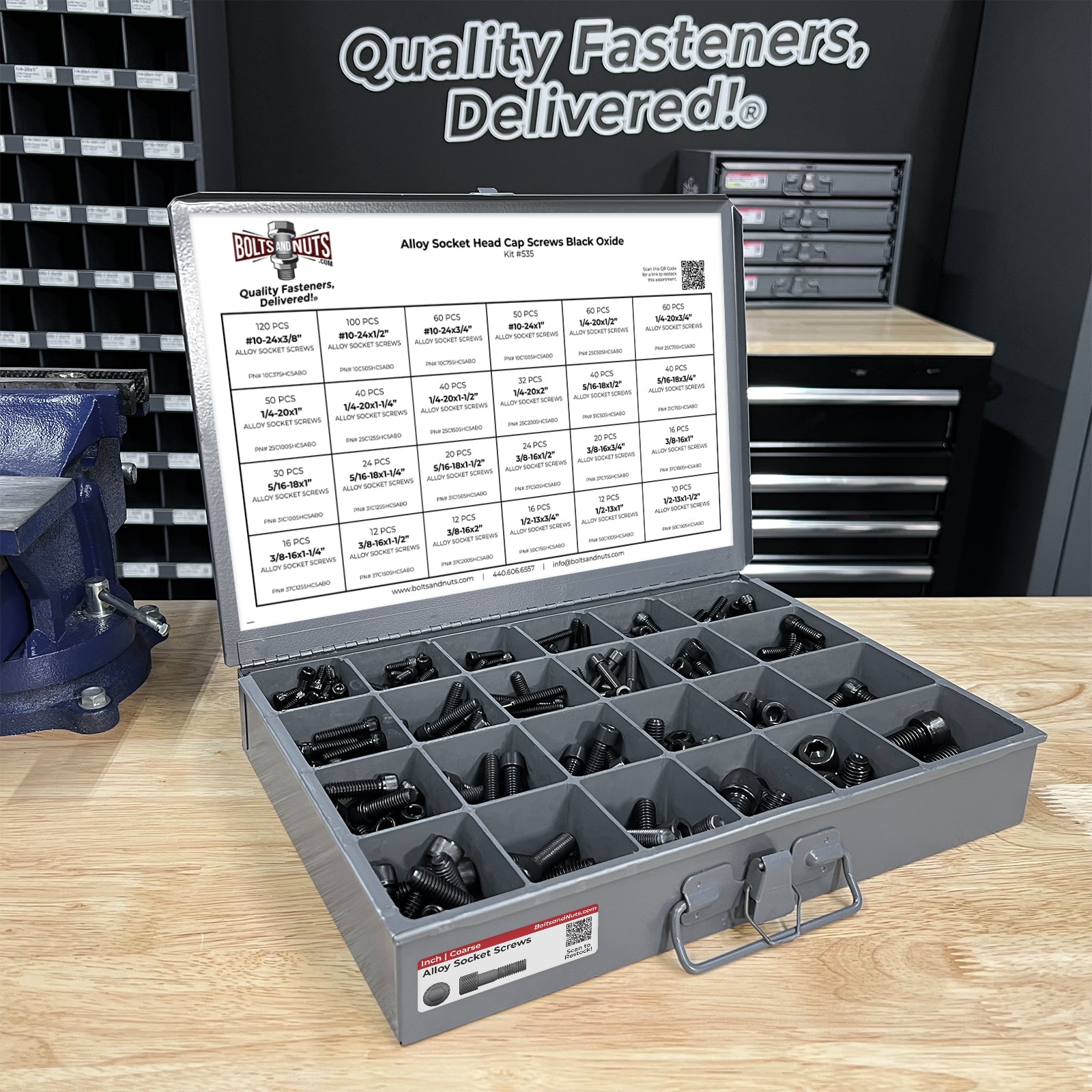 Inch Alloy Allen Socket Head Cap Screws Bolts Black Oxide Assortment - 905 PCS