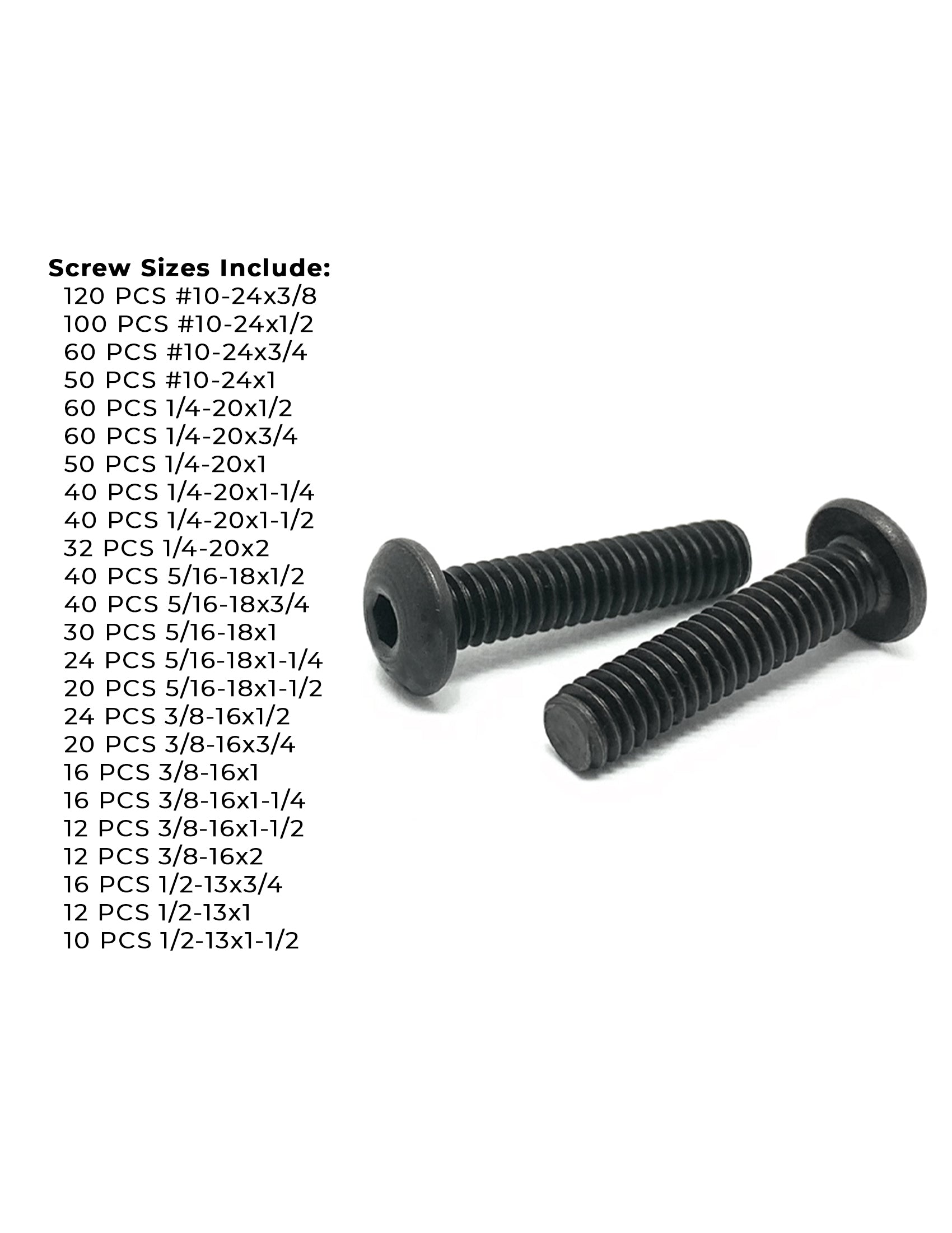 Alloy Allen Button Head Socket Cap Screws Bolts Black Oxide Assortment - 904 PCS