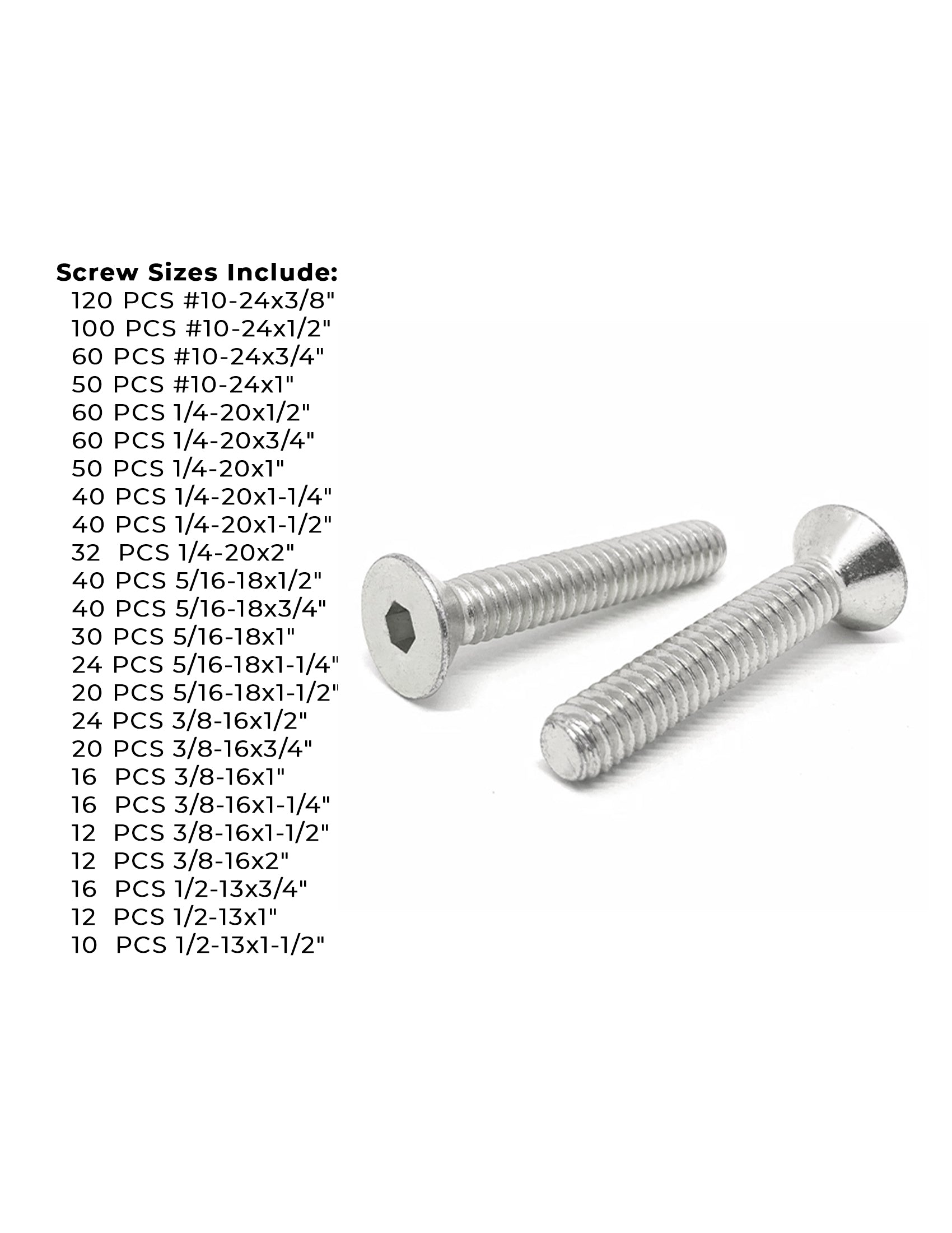 18-8 Stainless Steel Flat Socket Head Cap Screws Coarse Thread - 904 pcs