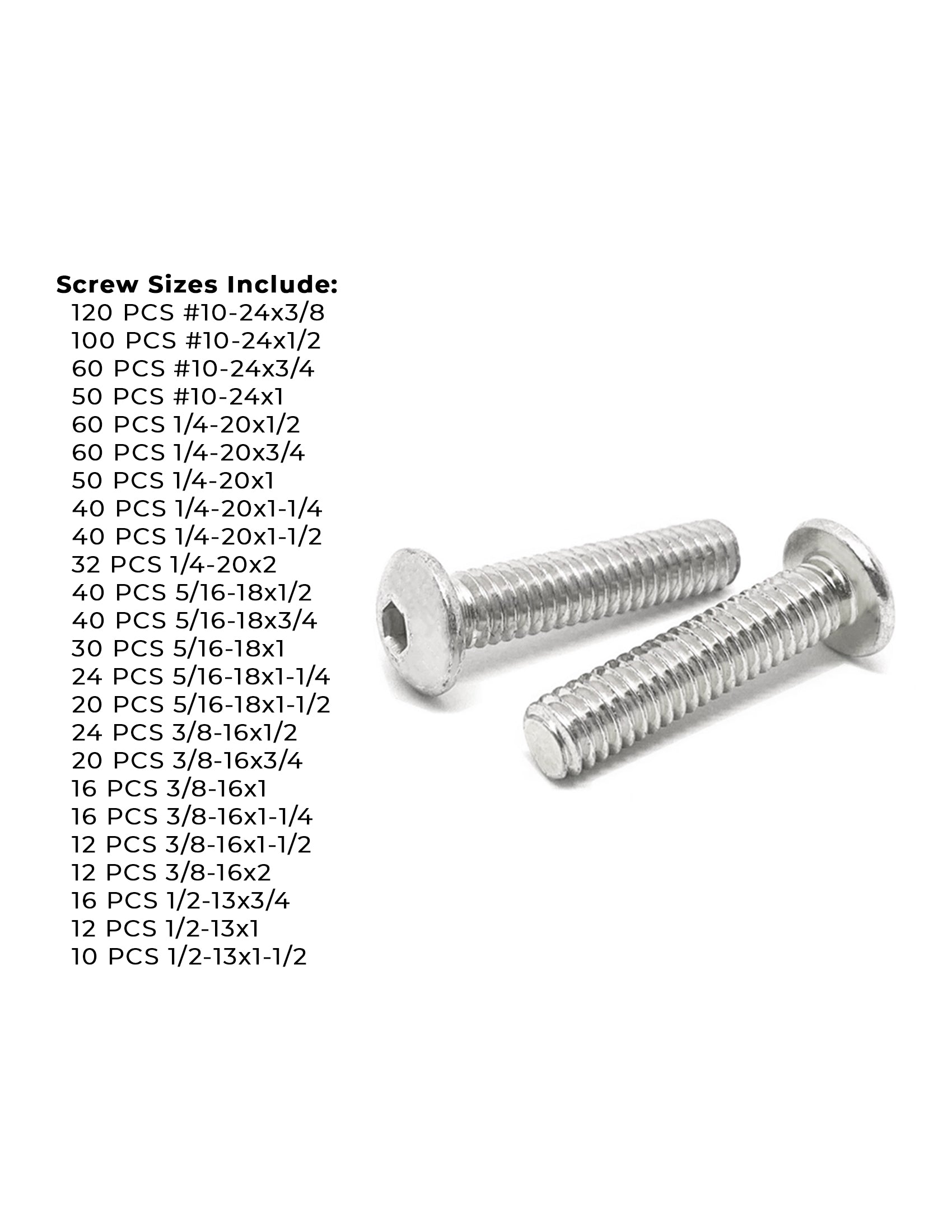 Inch 18-8 Stainless Steel Allen Button Head Socket Cap Screws Bolts Assortment - 904 PCS