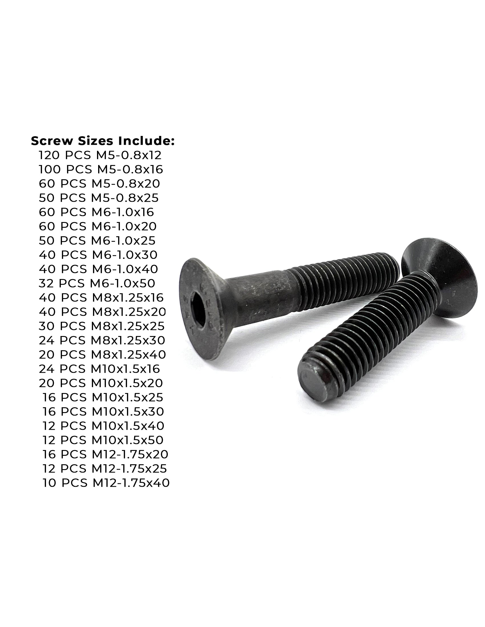 Metric Class 12.9 Flat Socket Screws Black Oxide - 905 PCS