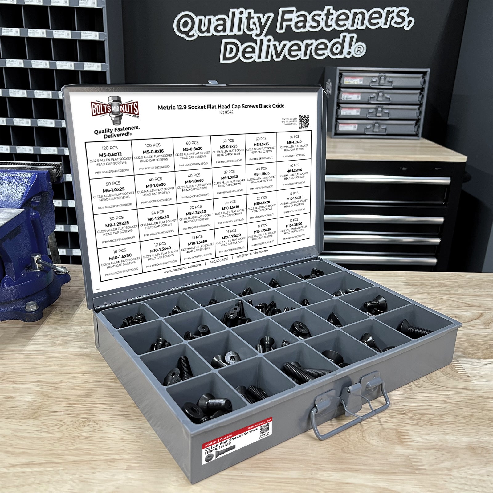 Metric Class 12.9 Flat Socket Screws Black Oxide - 905 PCS