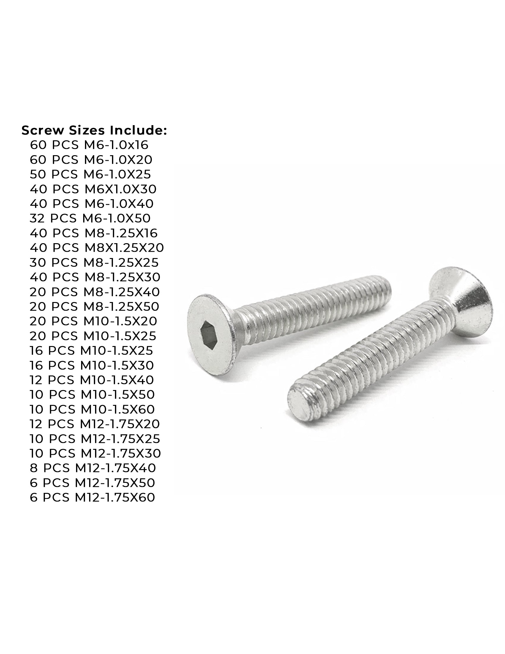 Metric A2-70 Stainless Steel Flat Socket Screws - 609 PCS
