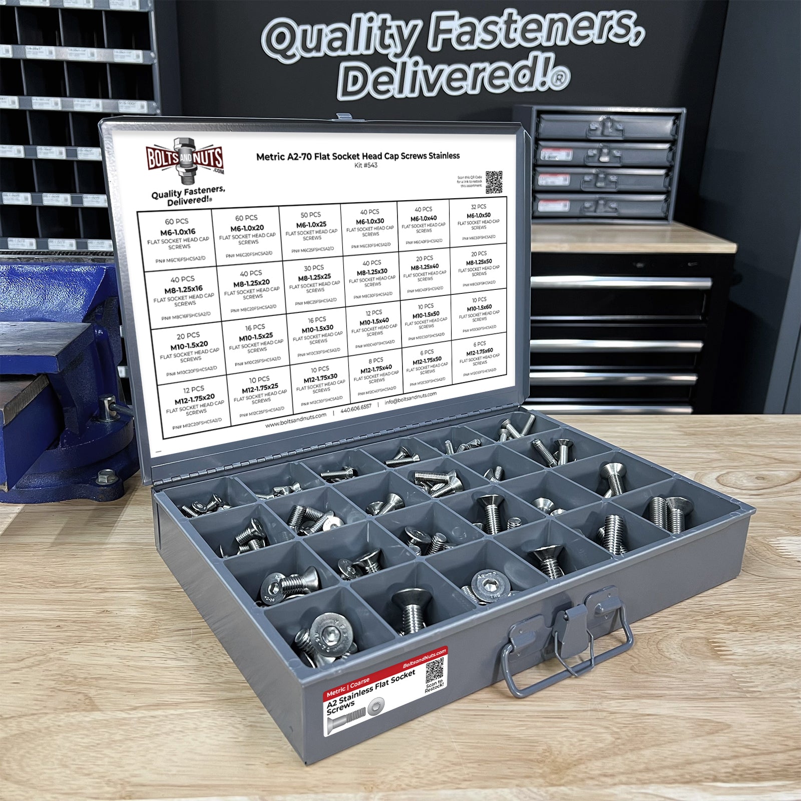 Metric A2-70 Stainless Steel Flat Socket Screws - 609 PCS