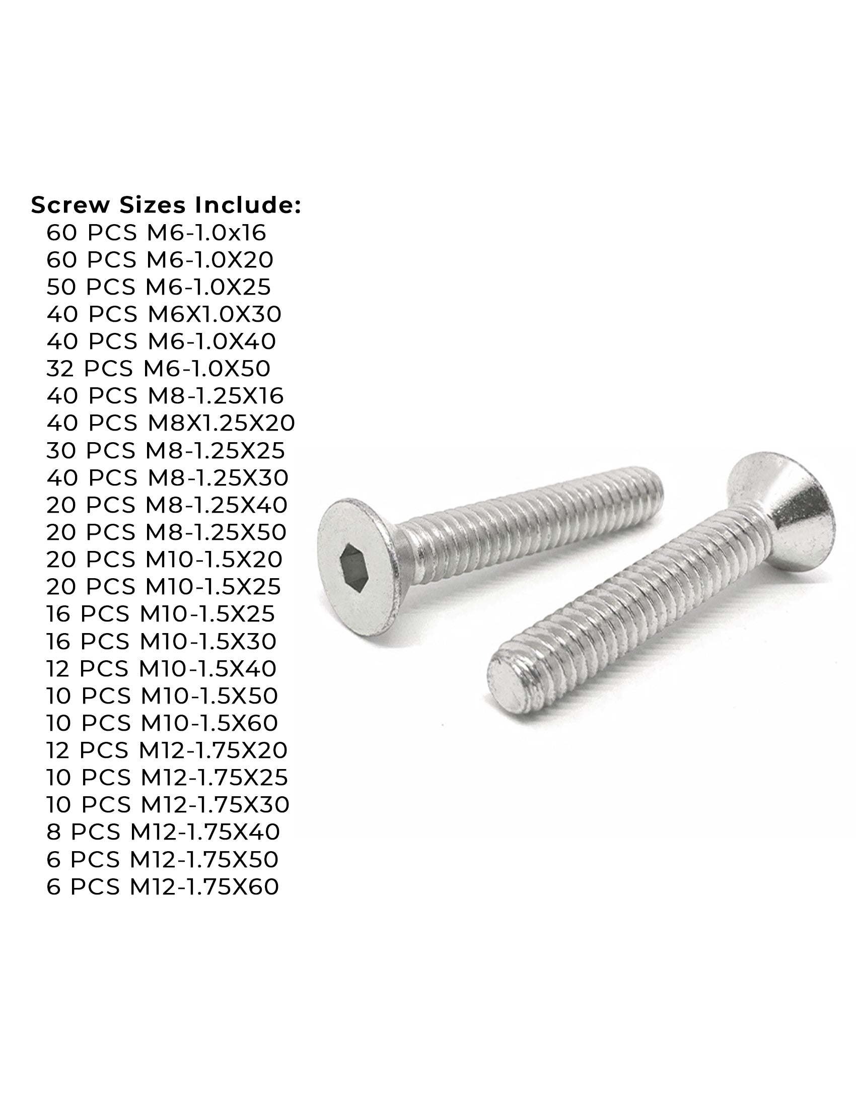 Metric A4-70 Stainless Steel Flat Socket Screws - 609 PCS
