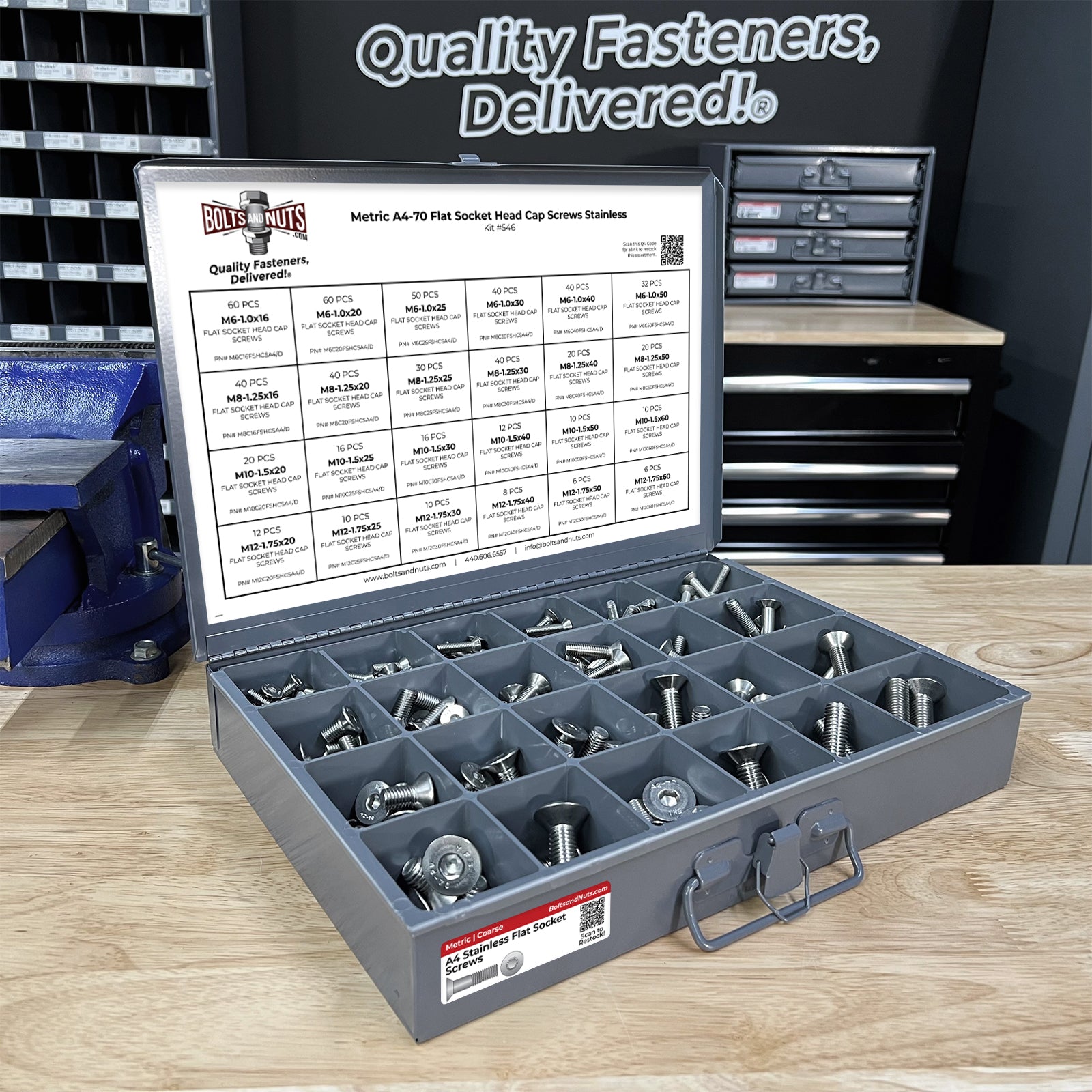 Metric A4-70 Stainless Steel Flat Socket Screws - 609 PCS
