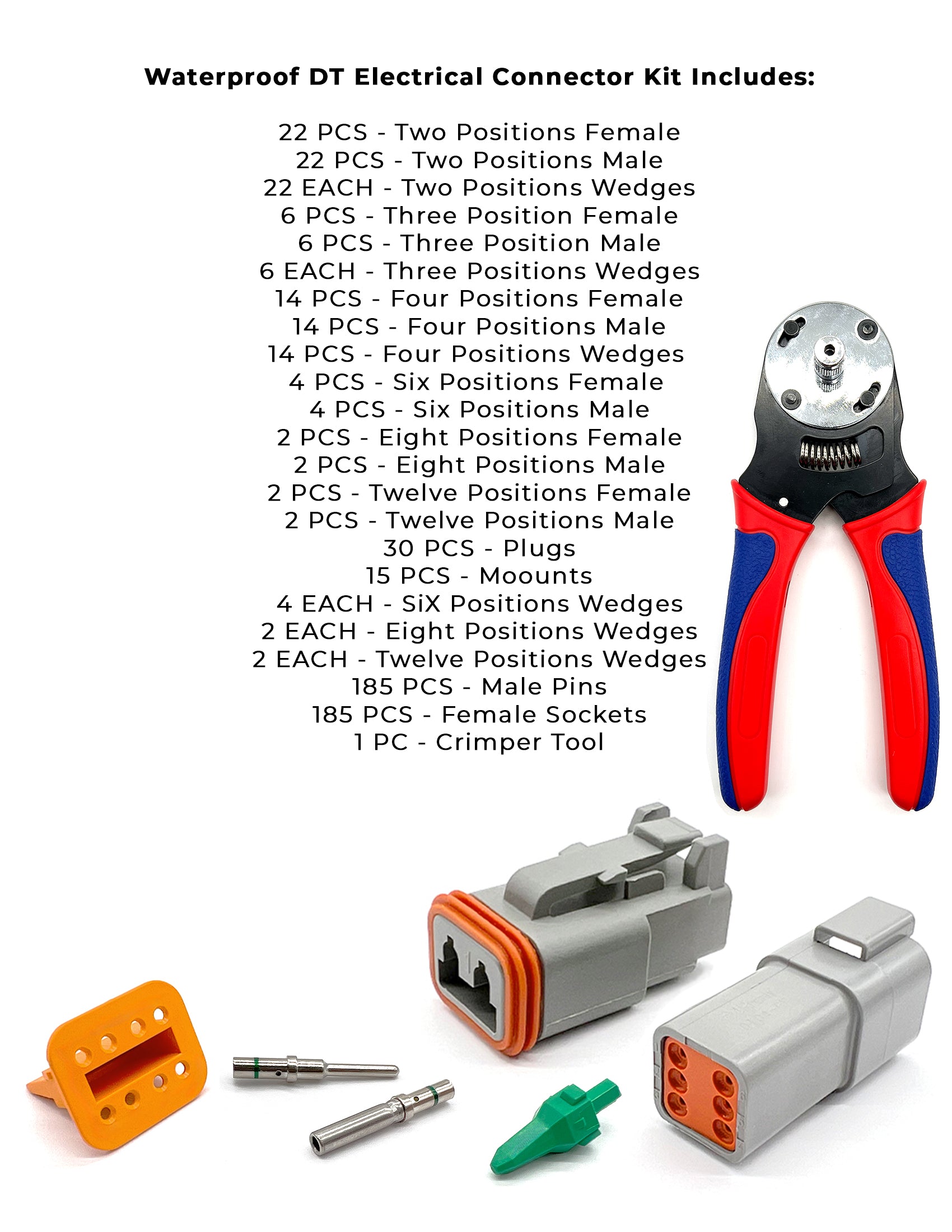 Waterproof DT Pin Electrical Connectors Assortment with Tools - 518 Pieces