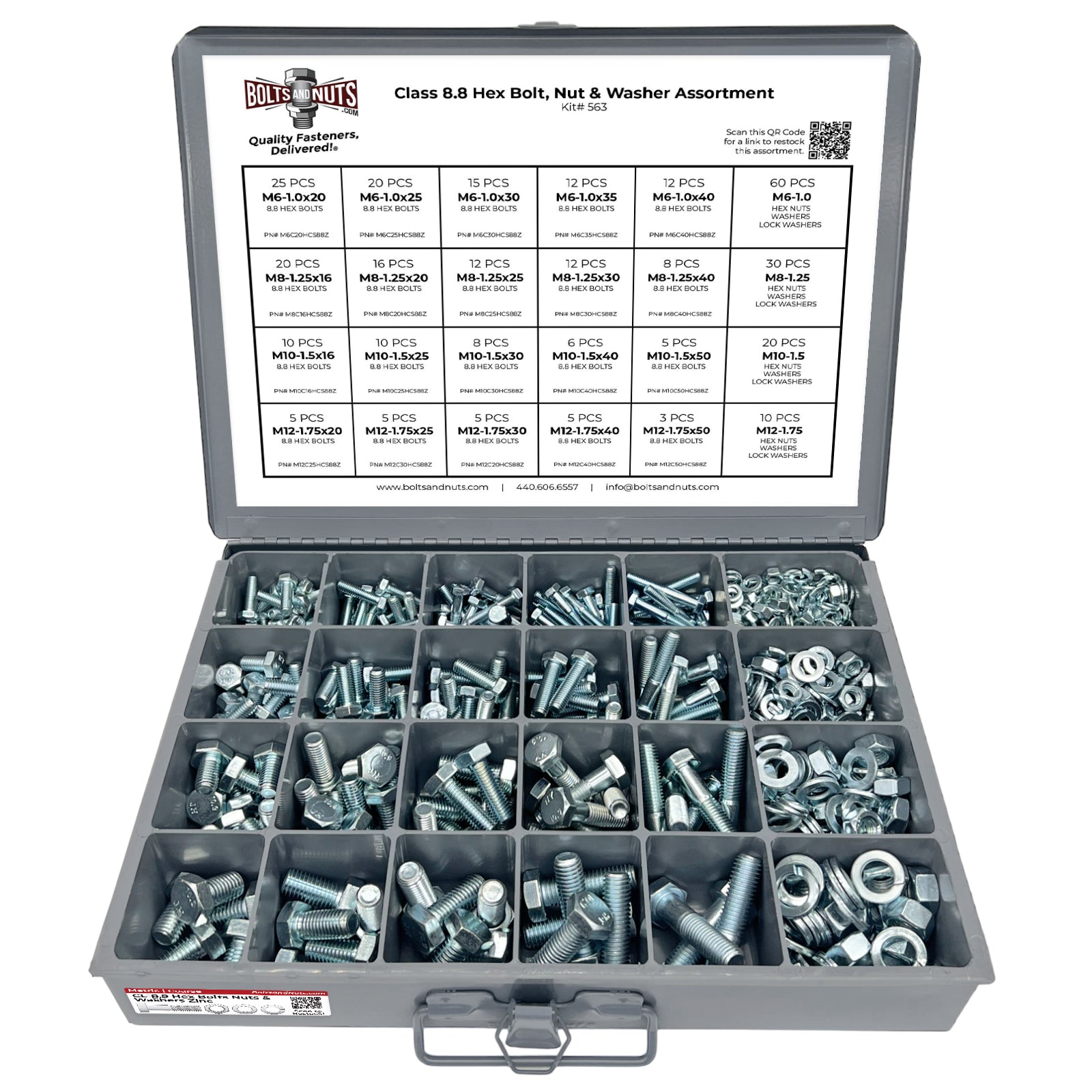 Metric Class 8.8 Hex Cap Screws, Hex Nuts, Flat & Lock Washers - 575 PCS
