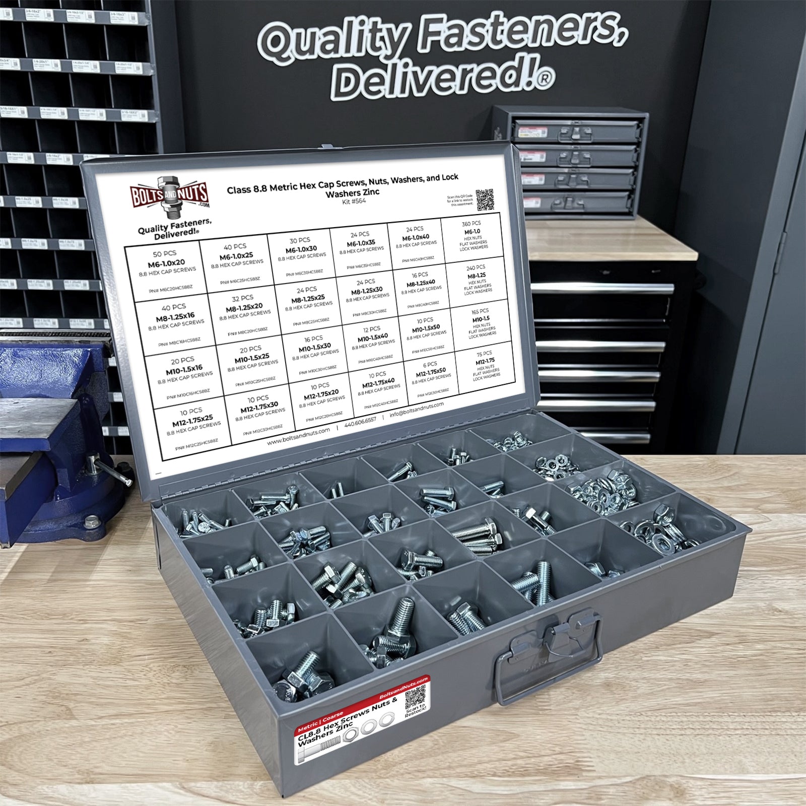 Metric Class 8.8 Hex Cap Screws, Hex Nuts, Flat & Lock Washers Coarse Thread Zinc Clear - 1269 PCS