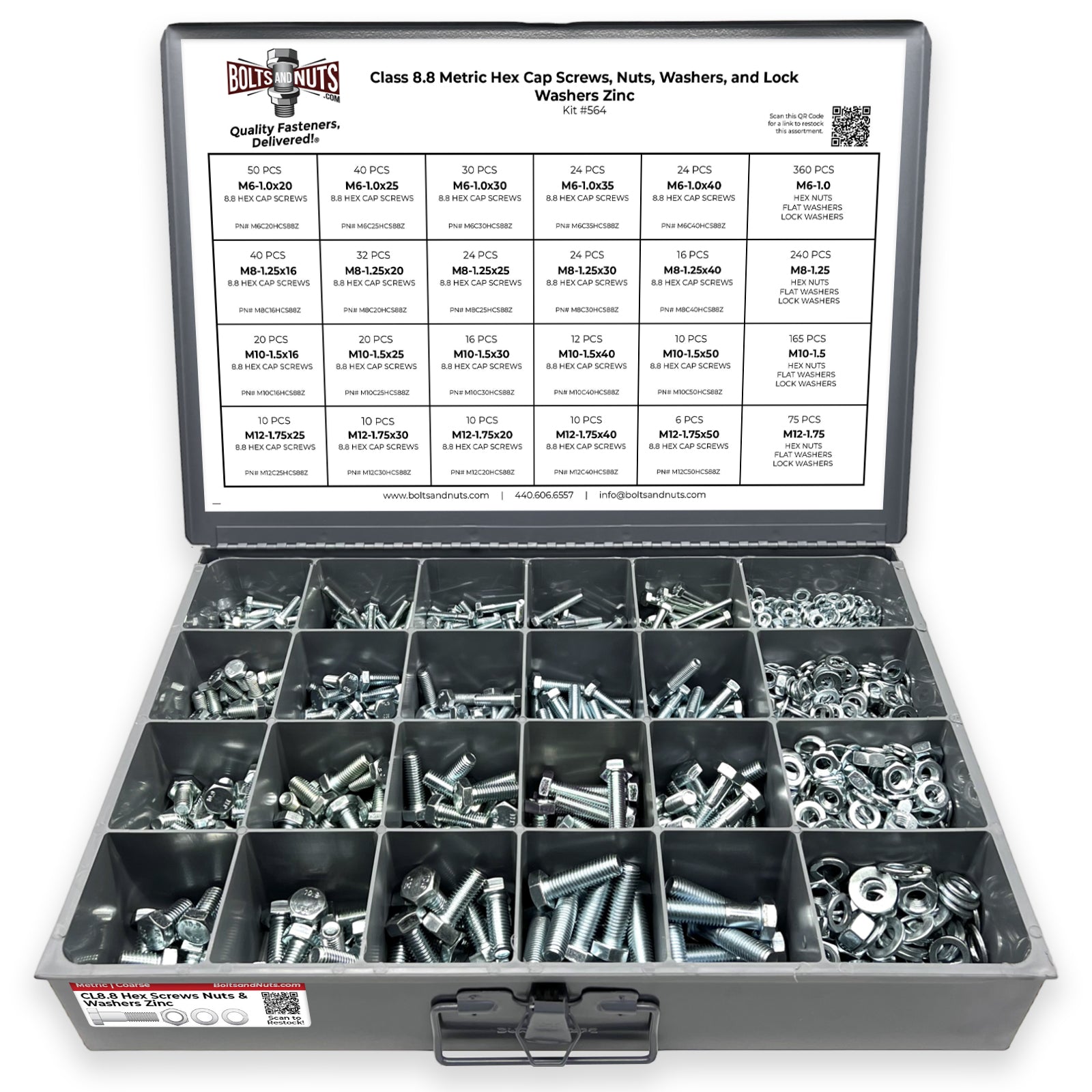 Metric Class 8.8 Hex Cap Screws, Hex Nuts, Flat & Lock Washers Coarse Thread Zinc Clear - 1269 PCS