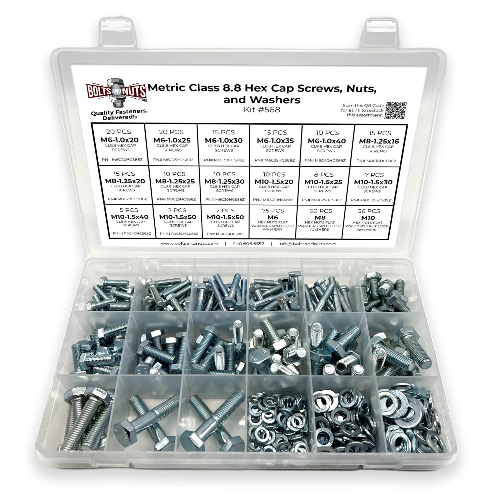 Metric Class 8.8 Hex Cap Screws, Hex Nuts, Flat & Lock Washers - 341 PCS