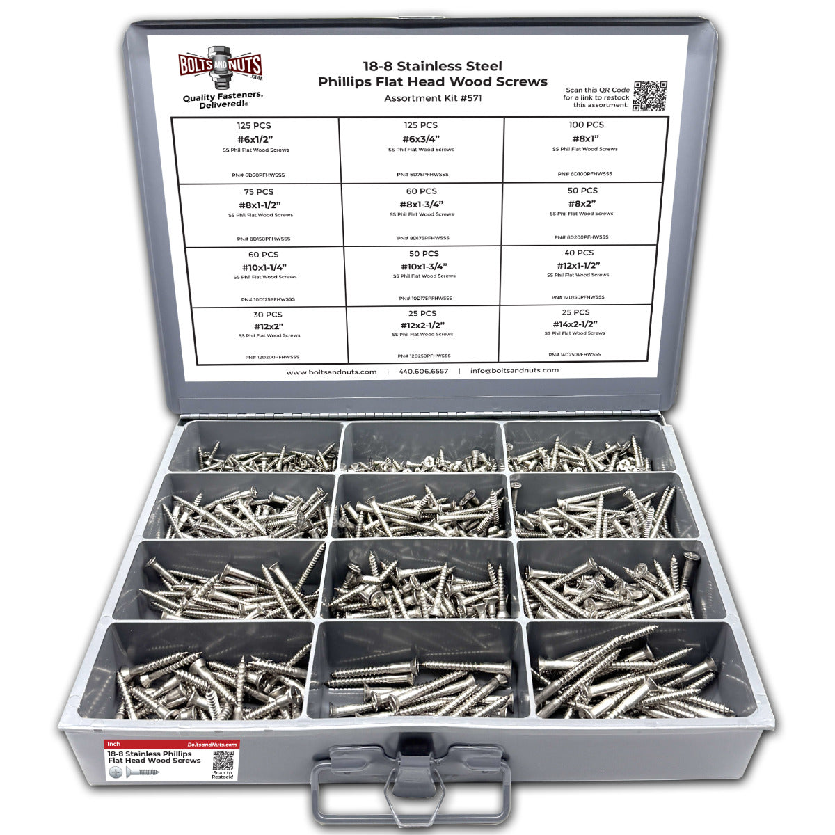Inch 18-8 Stainless Steel Flat Head Wood Screws - 765 PCS