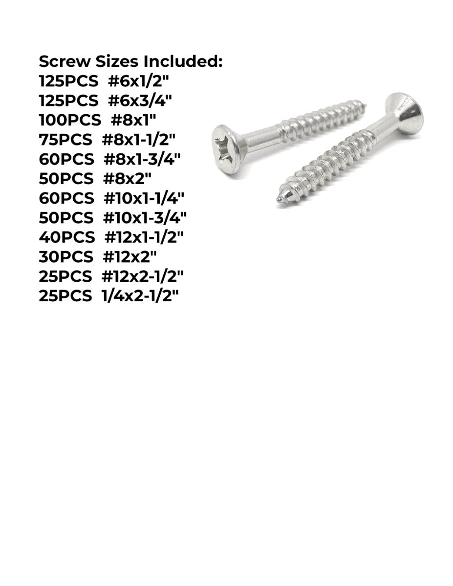 Inch 18-8 Stainless Steel Flat Head Wood Screws - 765 PCS
