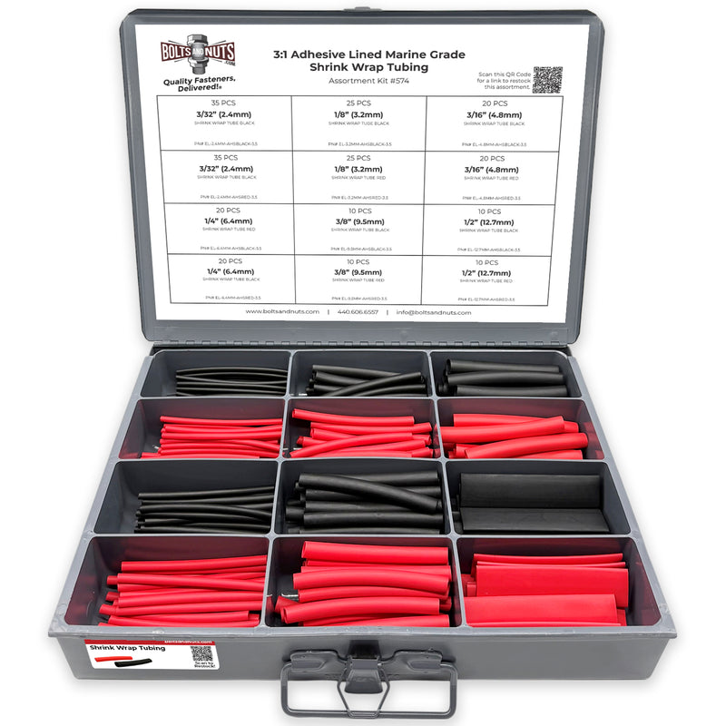 3:1 Adhesive Lined 3.5" Long Marine Grade Heat Shrink Wrap Tubing - 240 PCS
