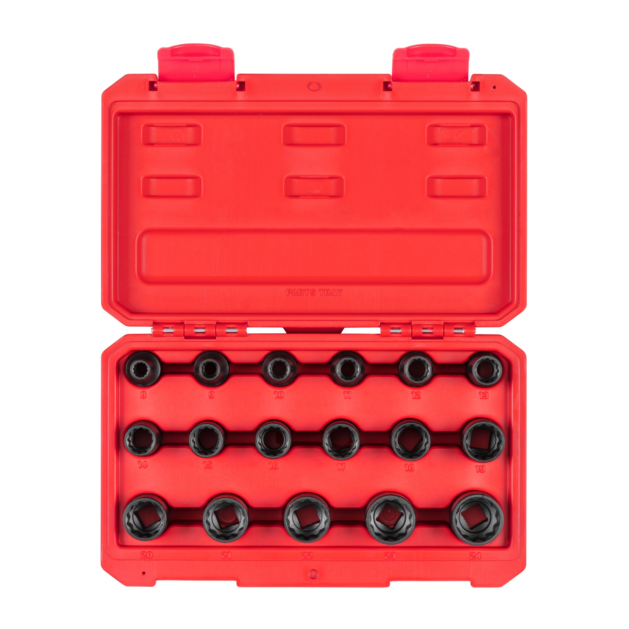 1/2 Inch Drive Shallow 12-Point Impact Socket Set with Case, 17-Piece (8 - 24 mm)