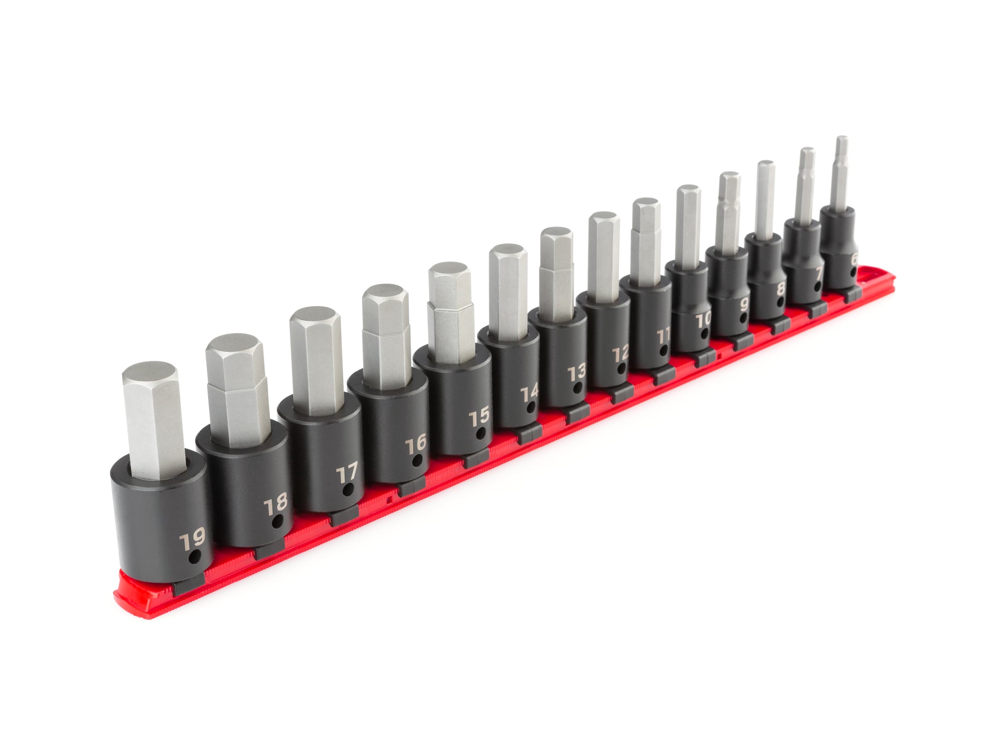 1/2 Inch Drive Hex Impact Bit Socket Set with Rail, 14-Piece (6 - 19 mm)