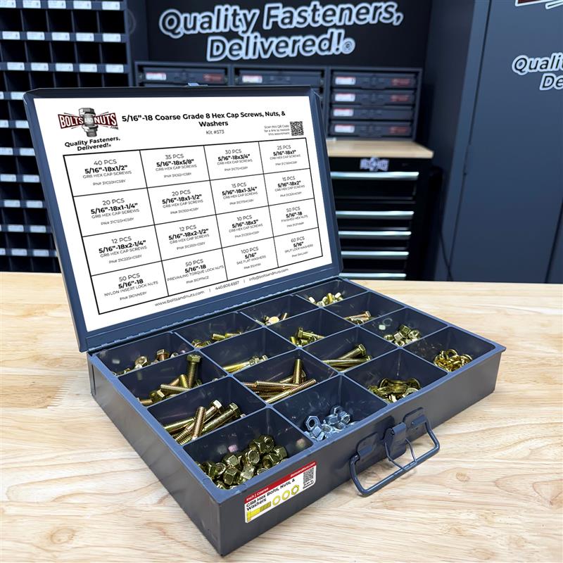 5/16"-18 Coarse Grade 8 Hex Cap Screws, Nuts, & Washers - 540 PCS