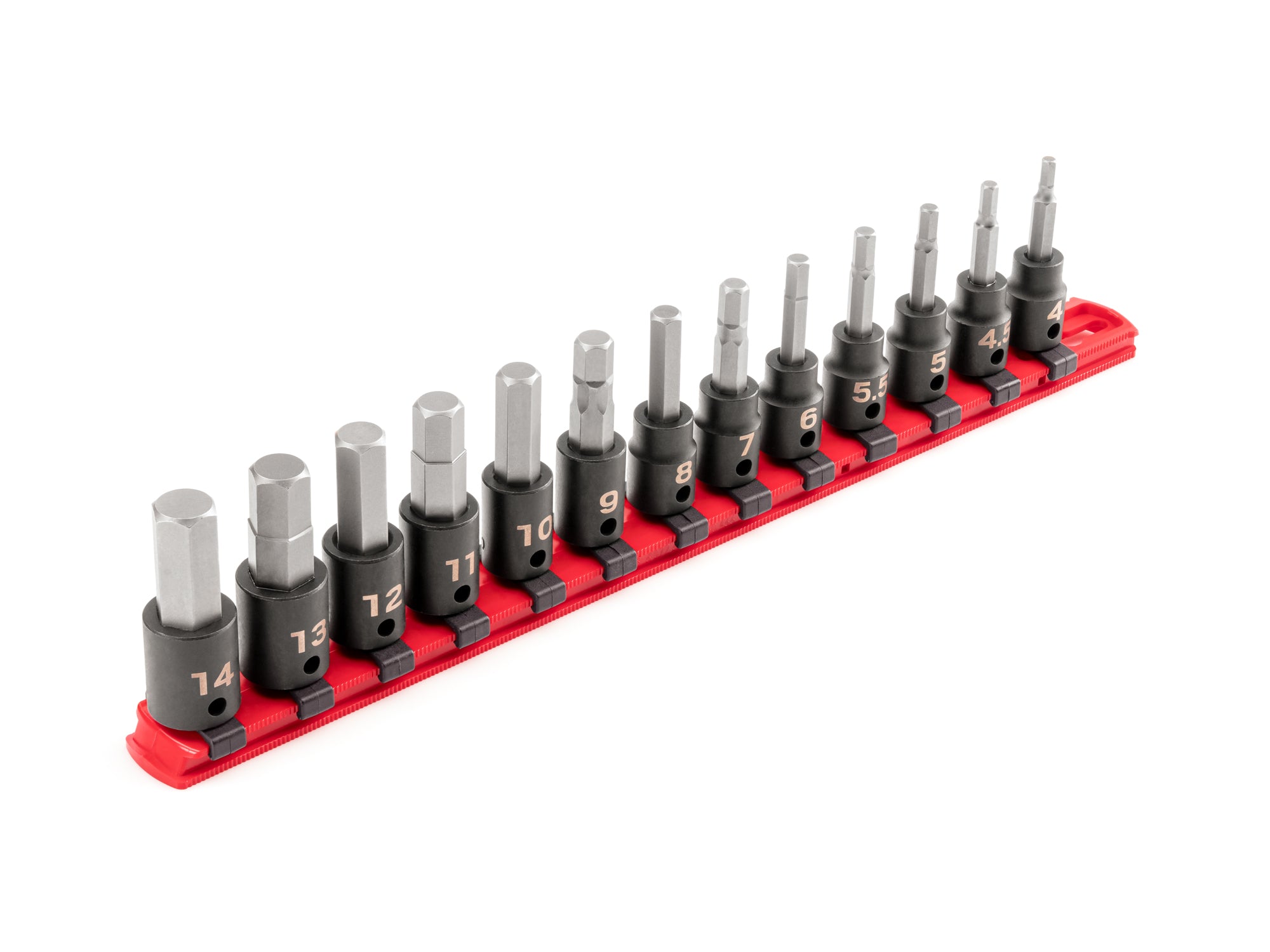 3/8 Inch Drive Hex Impact Bit Socket Set with Rail, 13-Piece (4-14 mm)