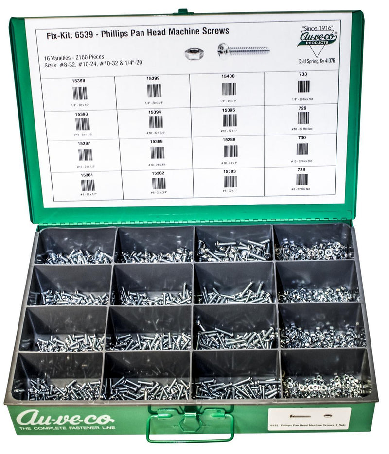 Phillips Pan Head Machine Screw Kit Assortment, 12 Varieties of Screws & 4 of Nuts - 2160 Pieces