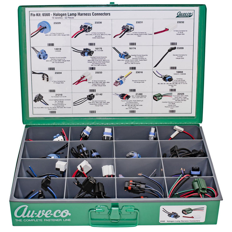 Halogen Lamp Repair Harness Assortment, 16 Varieties - 52 Pieces