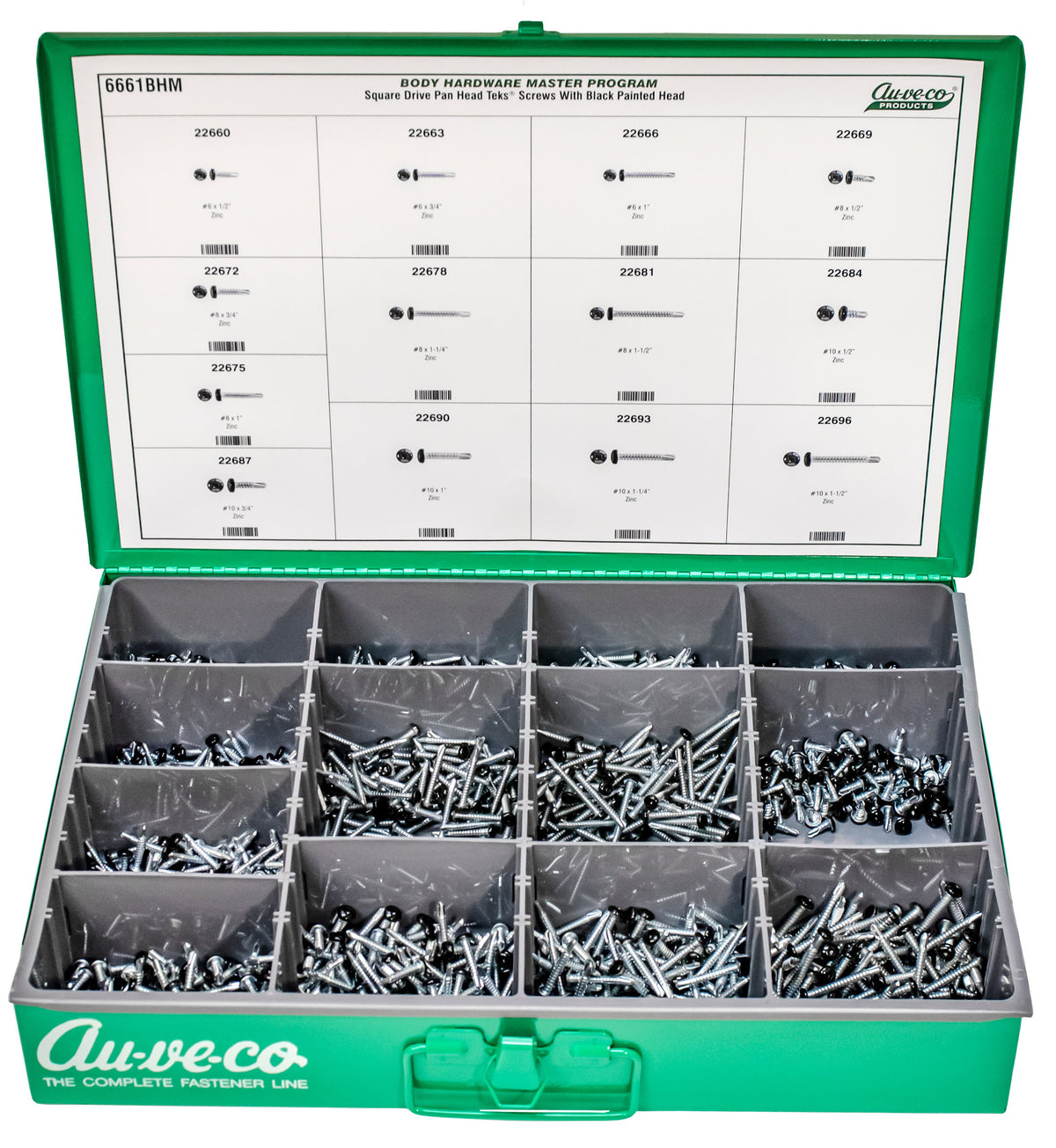 BHM Square Pan Head Teks Screws with Painted, 13 Varieties - 1,300 Pieces