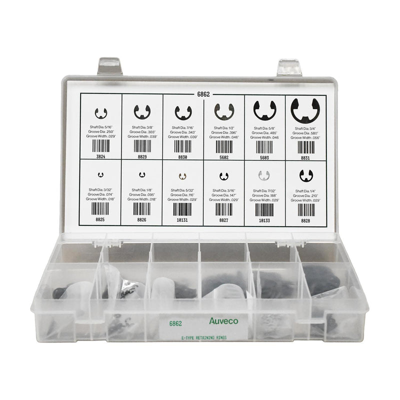 E Type Retaining Ring Quik-Select Kit Assortment, 12 Varieties - 343 Pieces